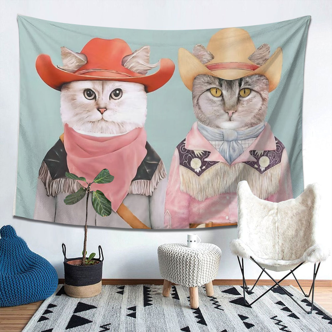Cowboy Cats Cute Kitten Pet Tapestry