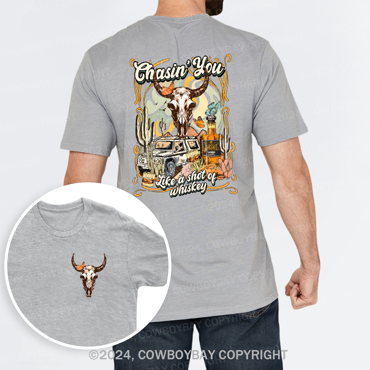Western Boho Cow Skull Whiskey Drinking T-Shirts