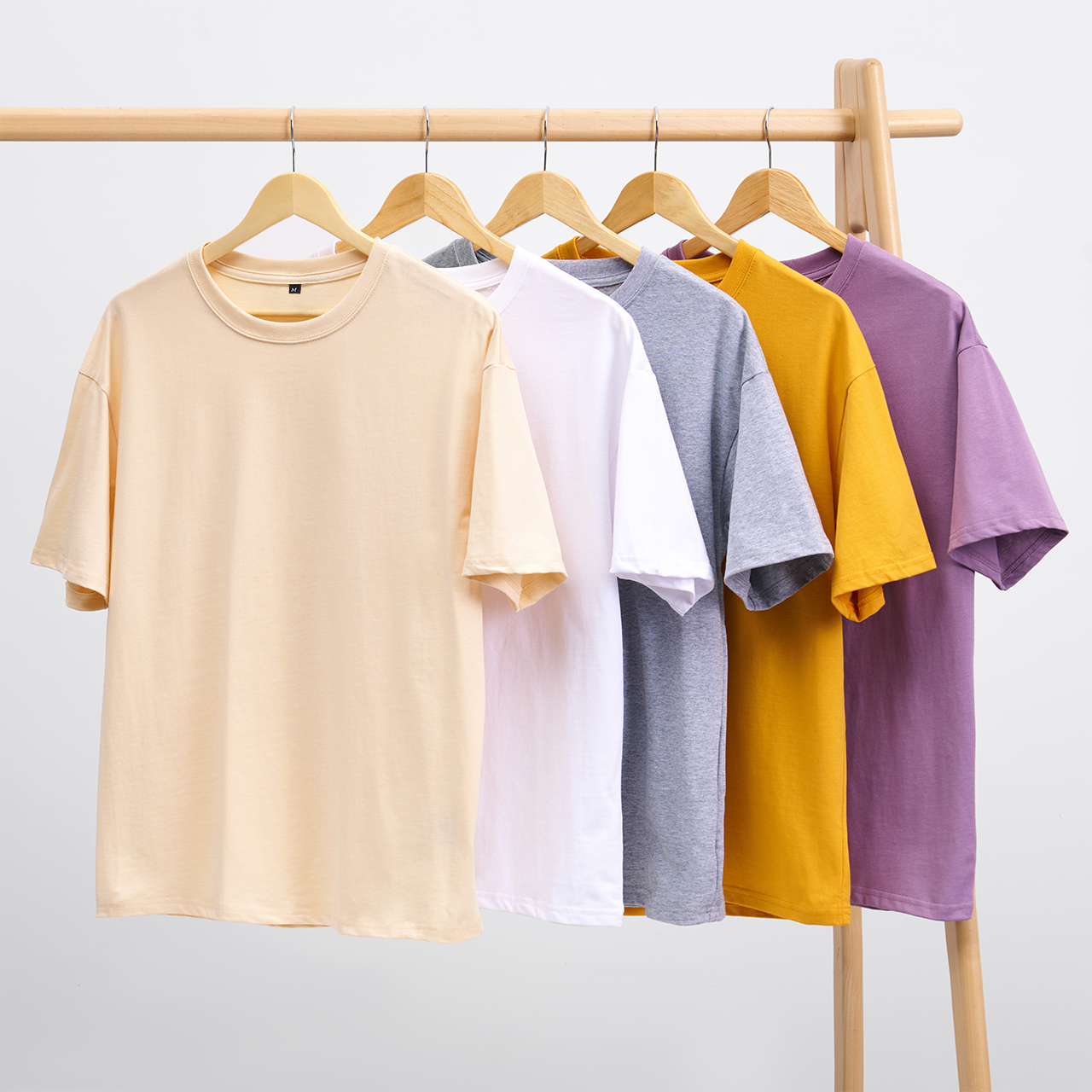 Oversize T-Shirts 5 Pack:Oatmeal,White,Grey,Yellow,Purple