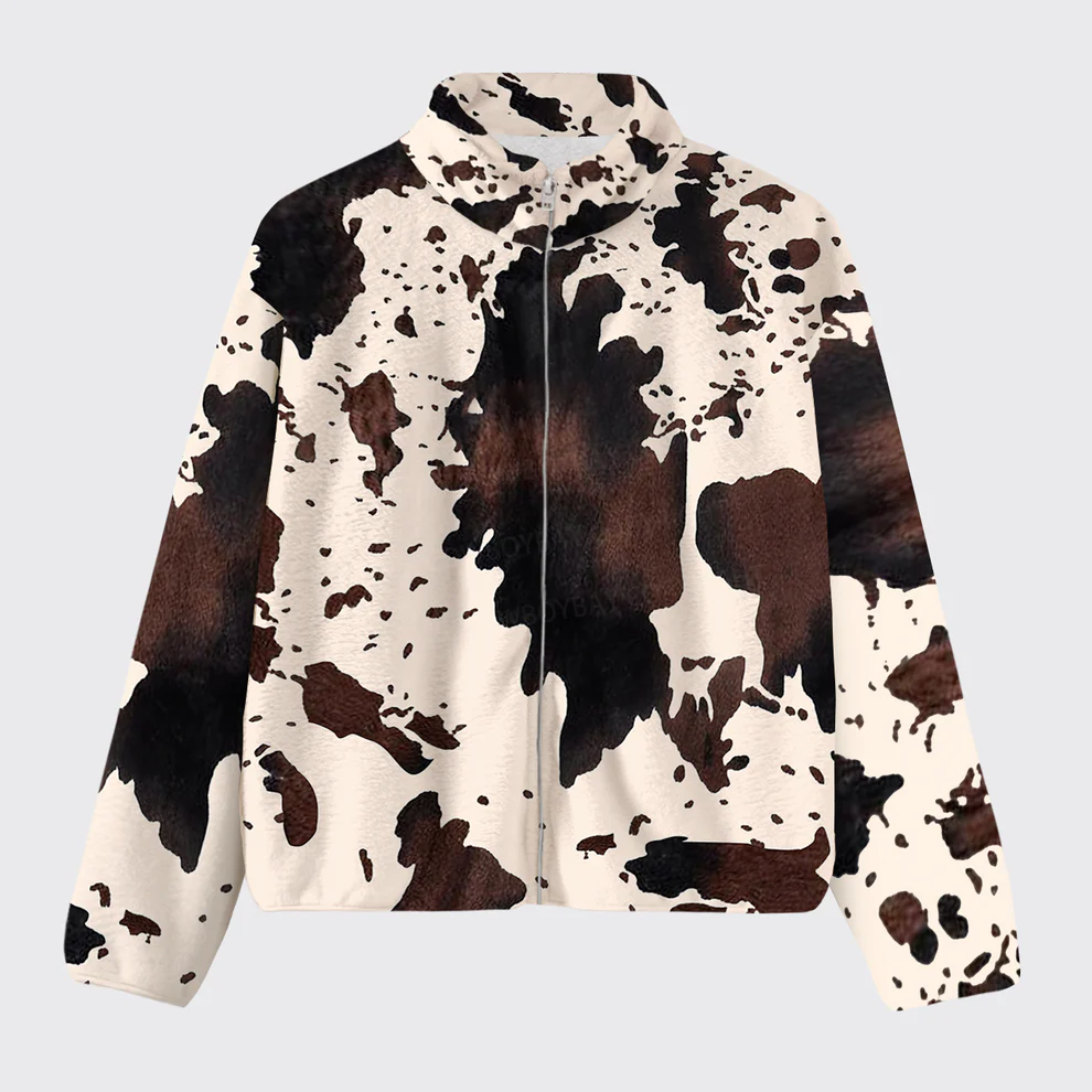Cowhide Grain Pattern Fleece Jacket