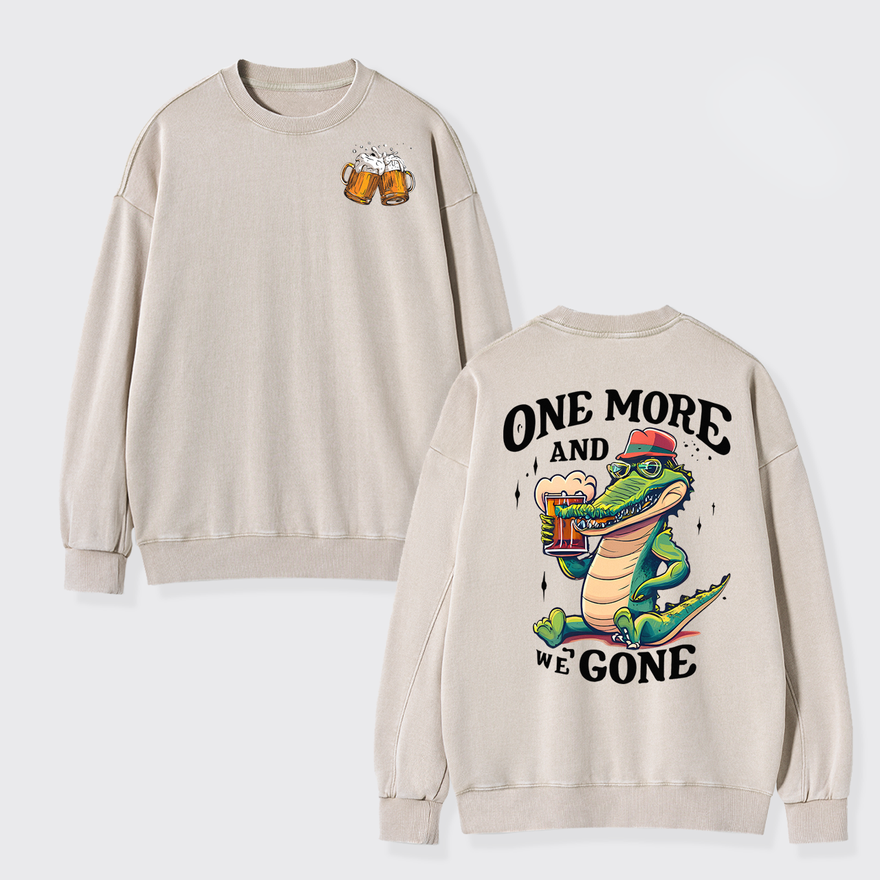 A Crocodile Drinking Beer Washed Sweatshirts