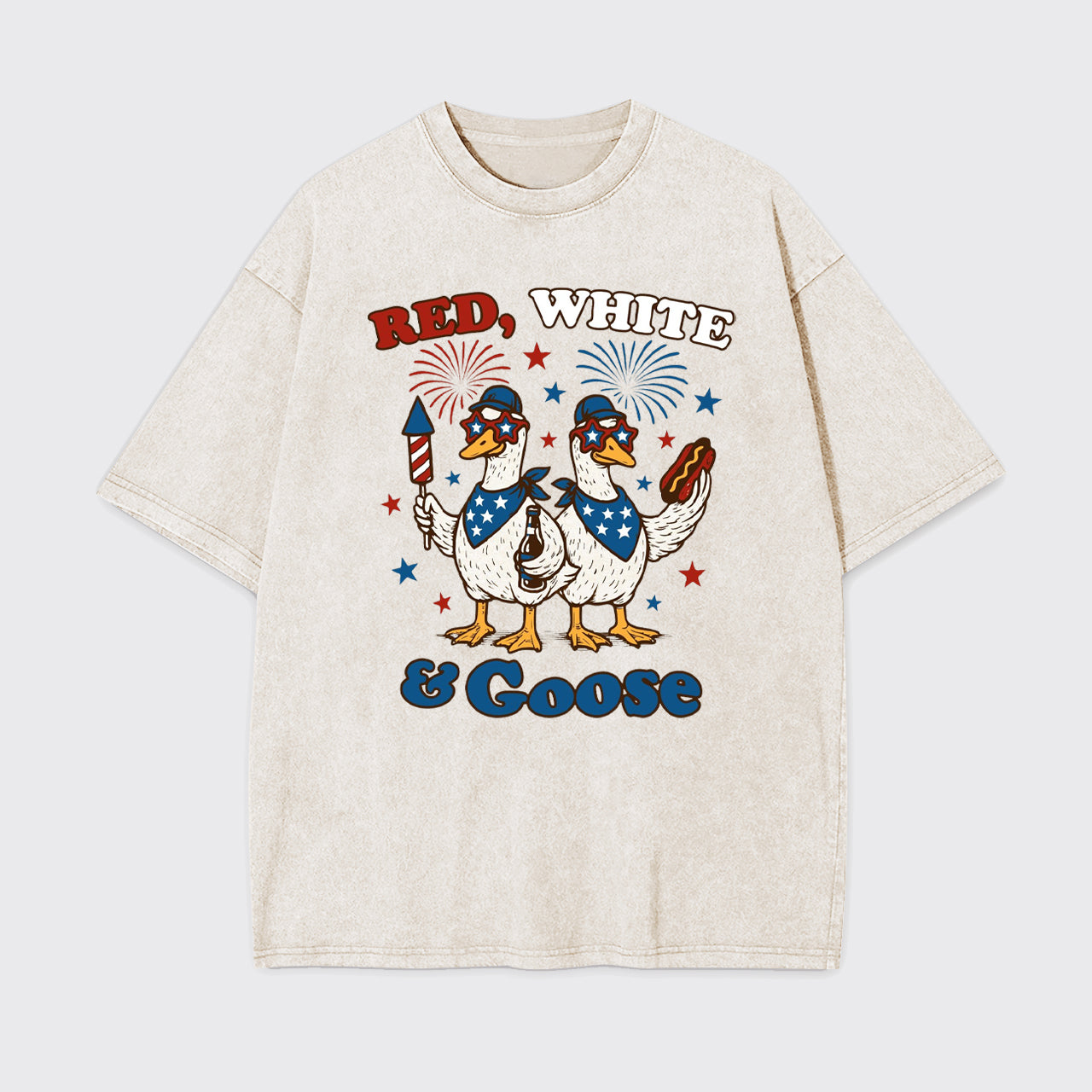 Patriotic Goose-Red White And Goose Garment-dye Tees