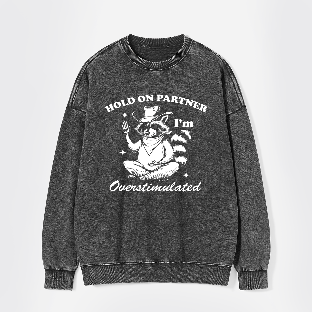 Hold On Partner I'm Overstimulated Washed Sweatshirts