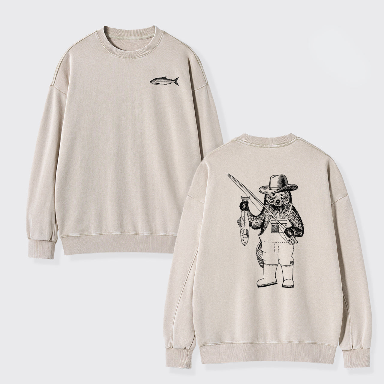 Fishing Bear Washed Sweatshirts