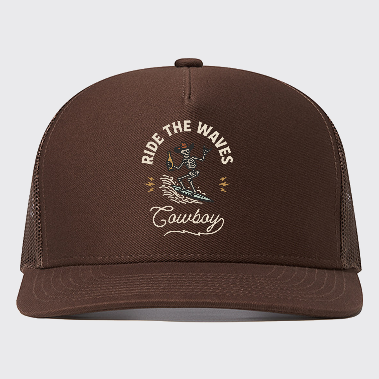 Surfing Cowboy Skeleton Trucker Hat