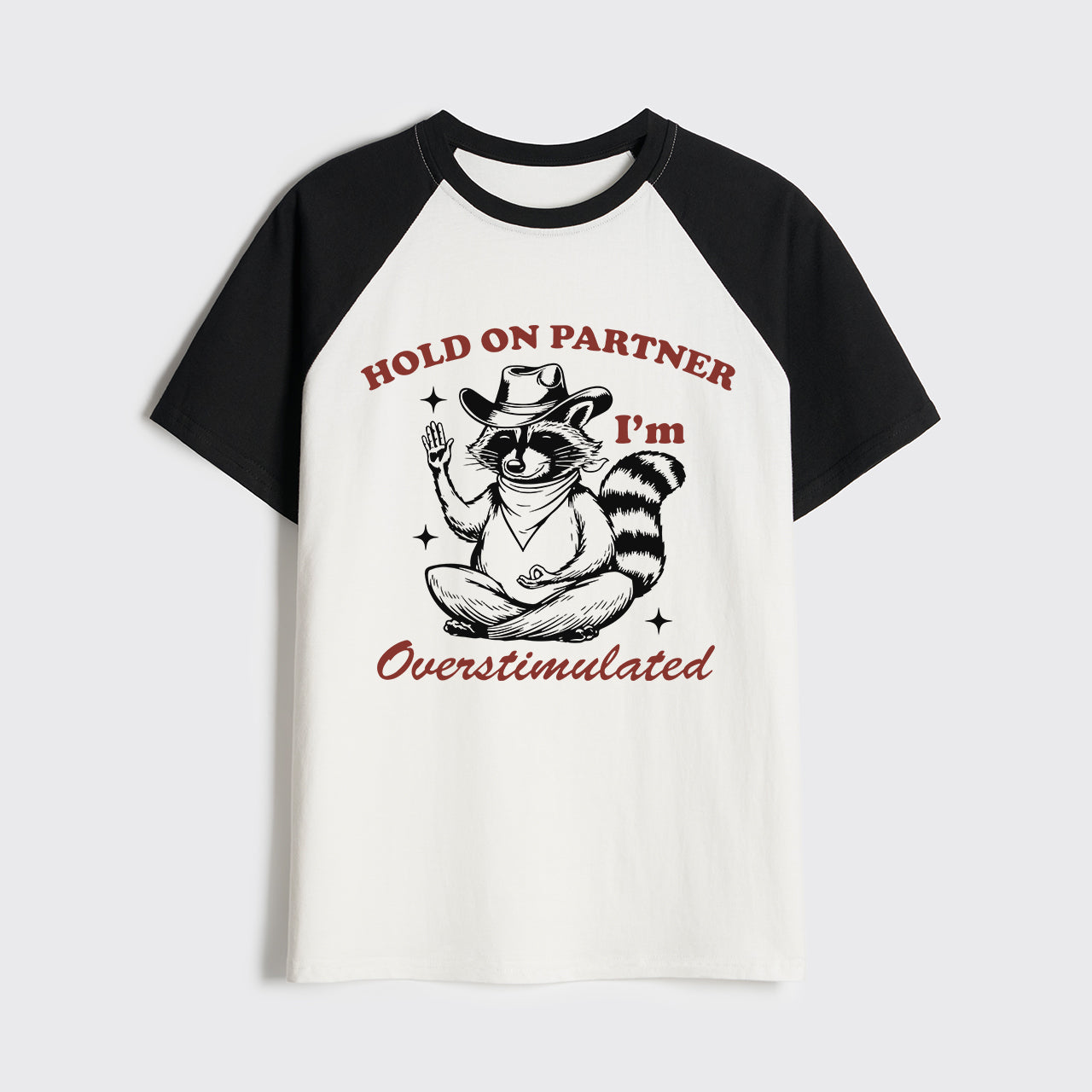 Hold On Partner I'm Overstimulated Raglan T-shirts