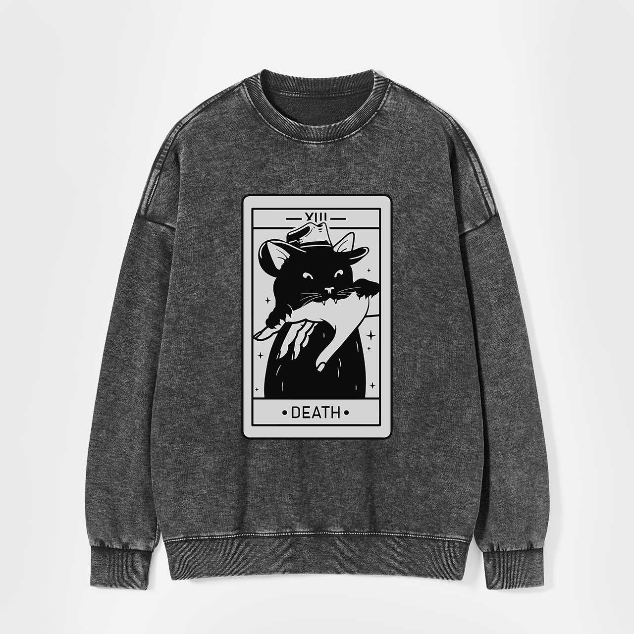 Tarot Death Witchy Cat Washed Sweatshirts