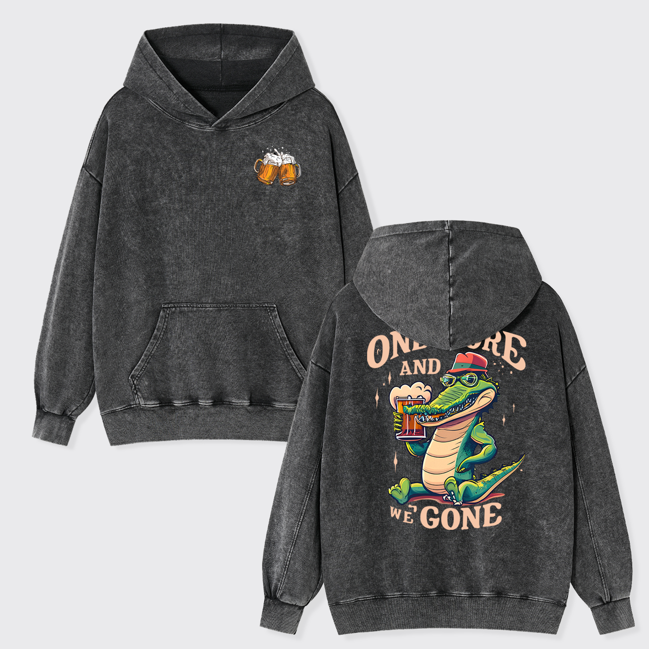 A Crocodile Drinking Beer Garment-Dye Hoodies