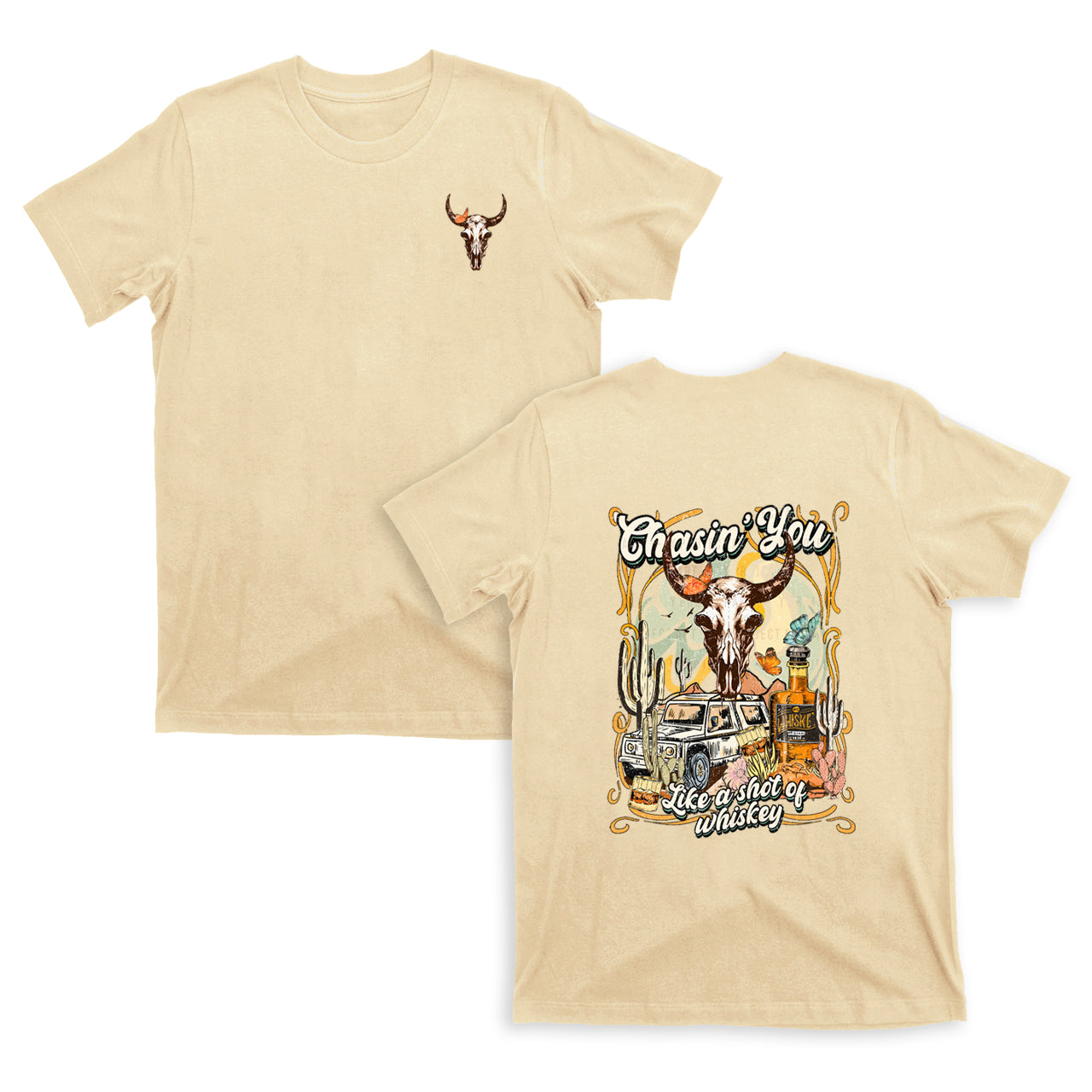 Western Boho Cow Skull Whiskey Drinking T-Shirts