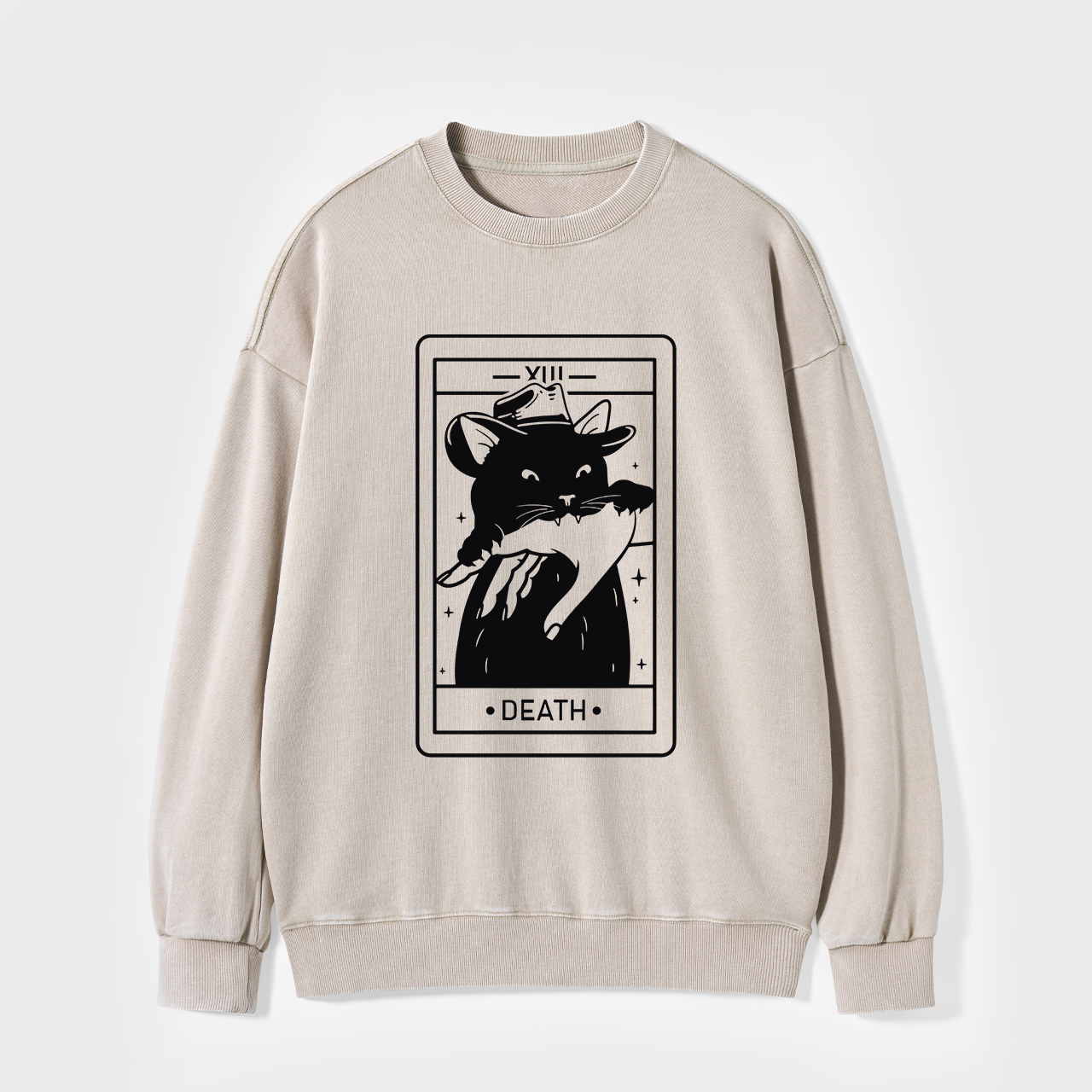 Tarot Death Witchy Cat Washed Sweatshirts