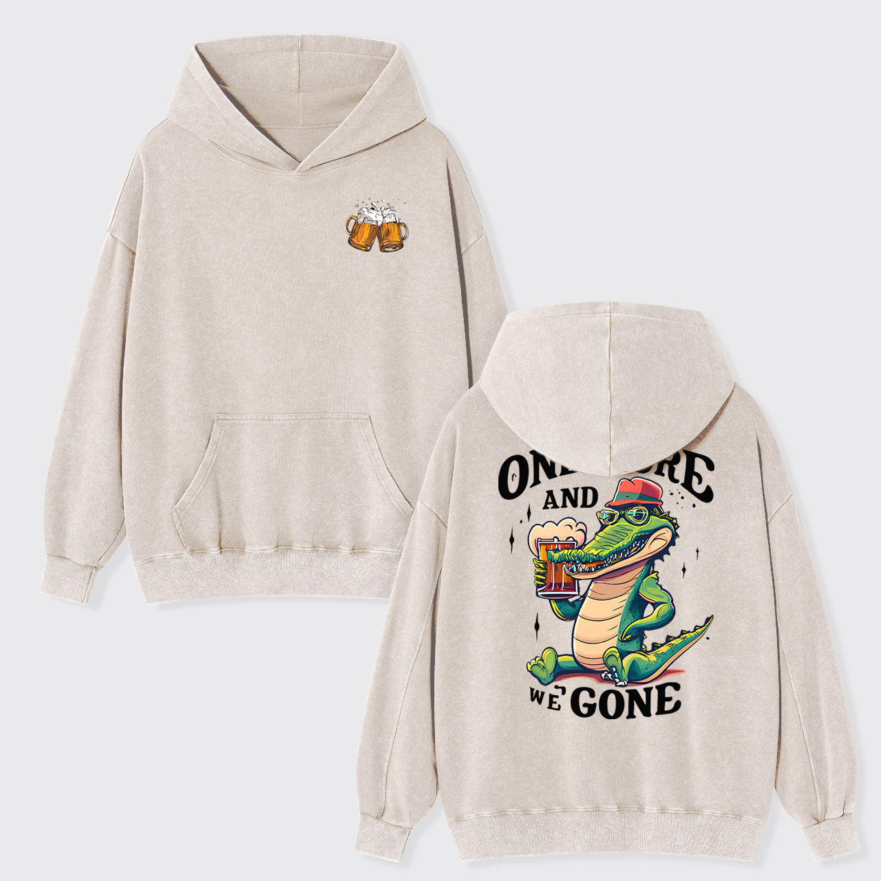 A Crocodile Drinking Beer Garment-Dye Hoodies