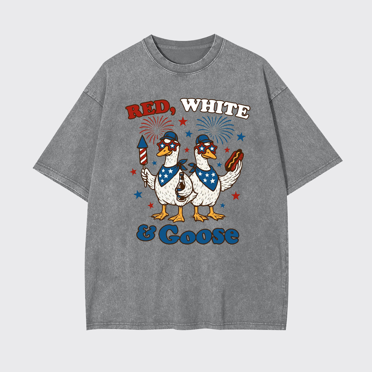 Patriotic Goose-Red White And Goose Garment-dye Tees