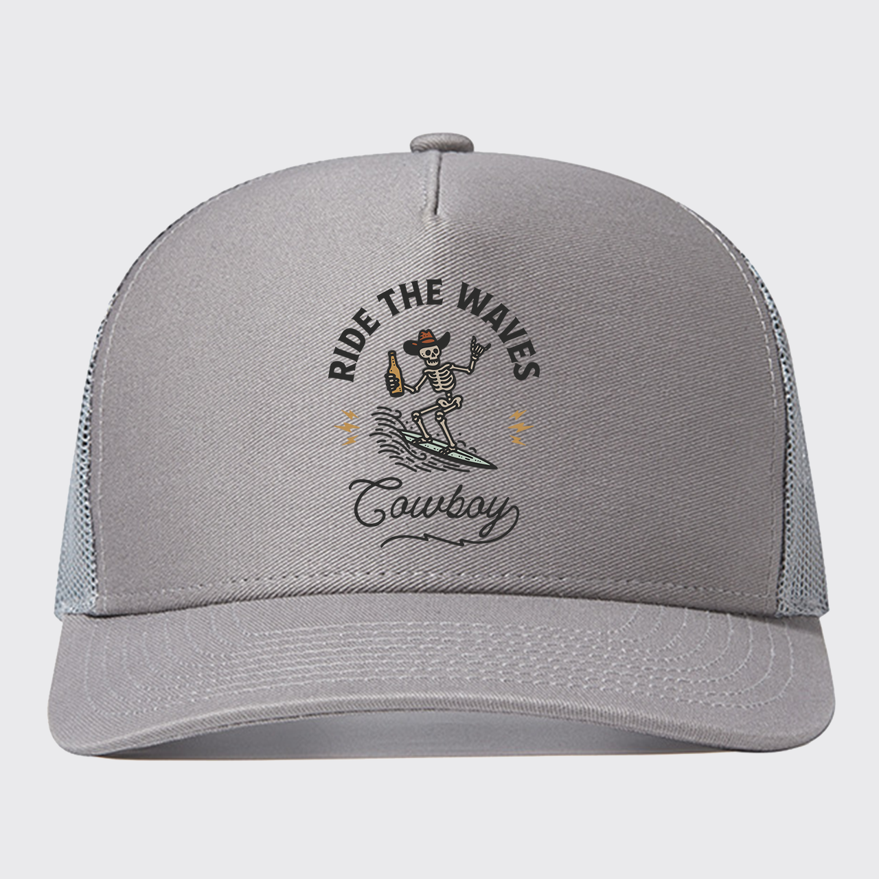Surfing Cowboy Skeleton Trucker Hat