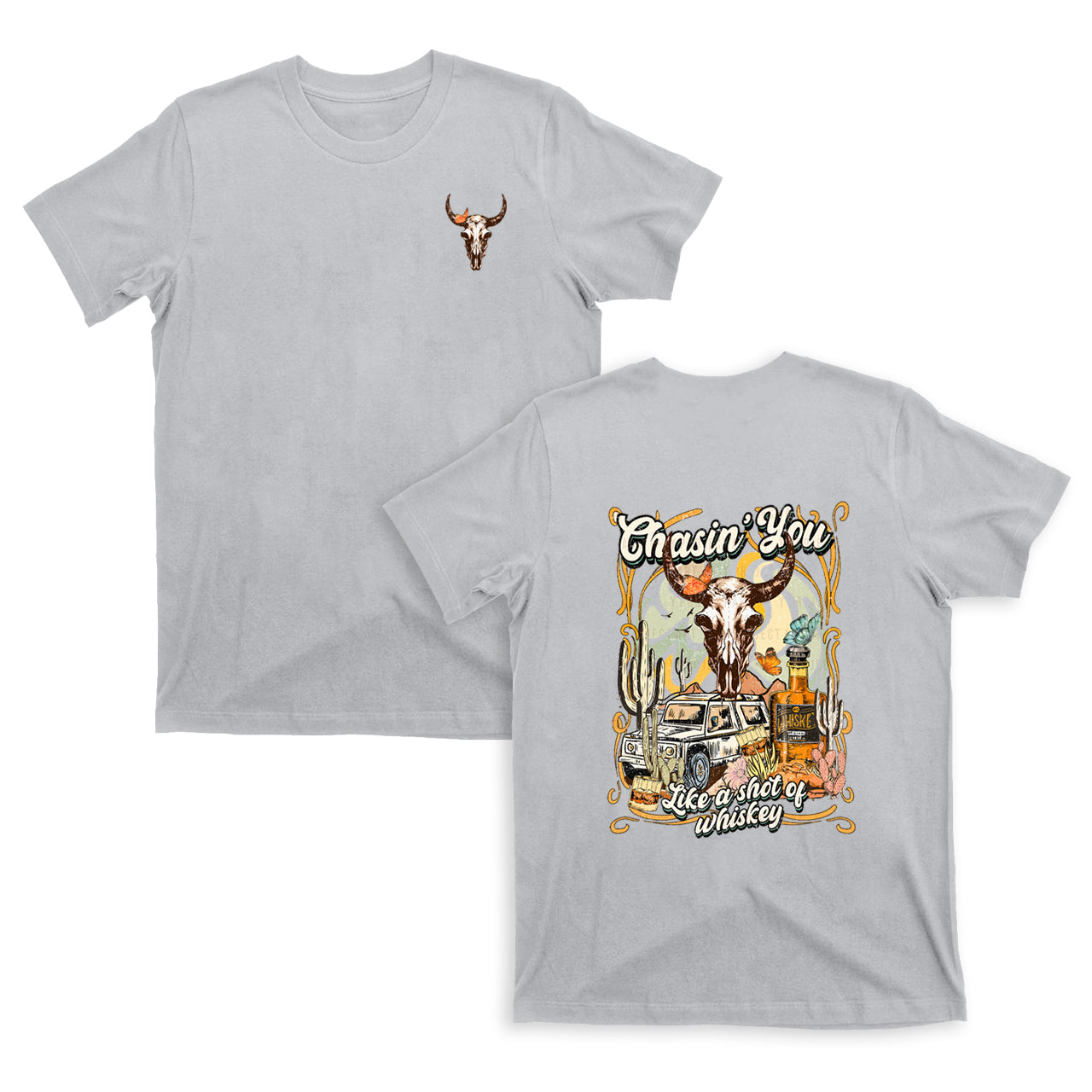 Western Boho Cow Skull Whiskey Drinking T-Shirts