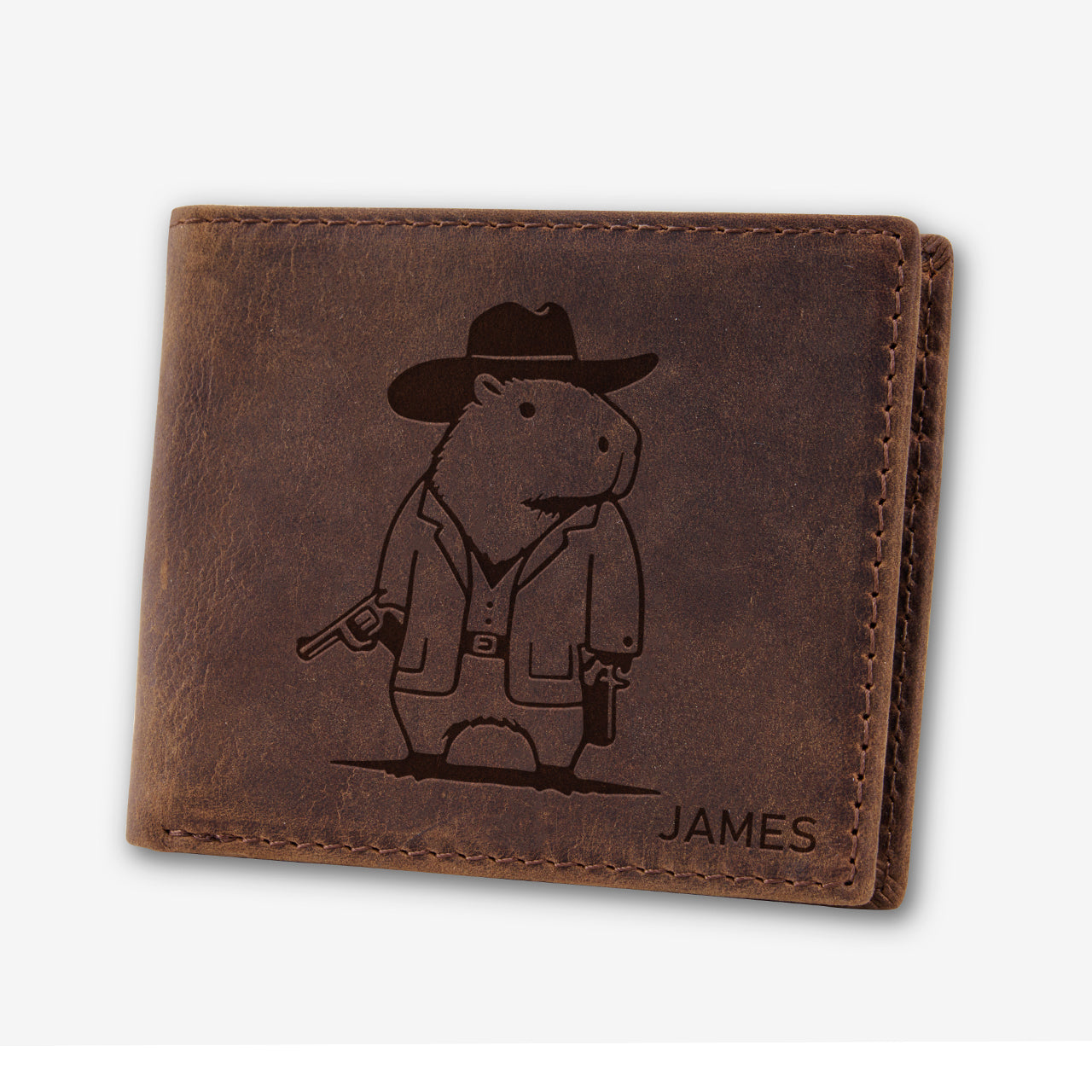 Personalized Vintage Leather Wallet_Capybara
