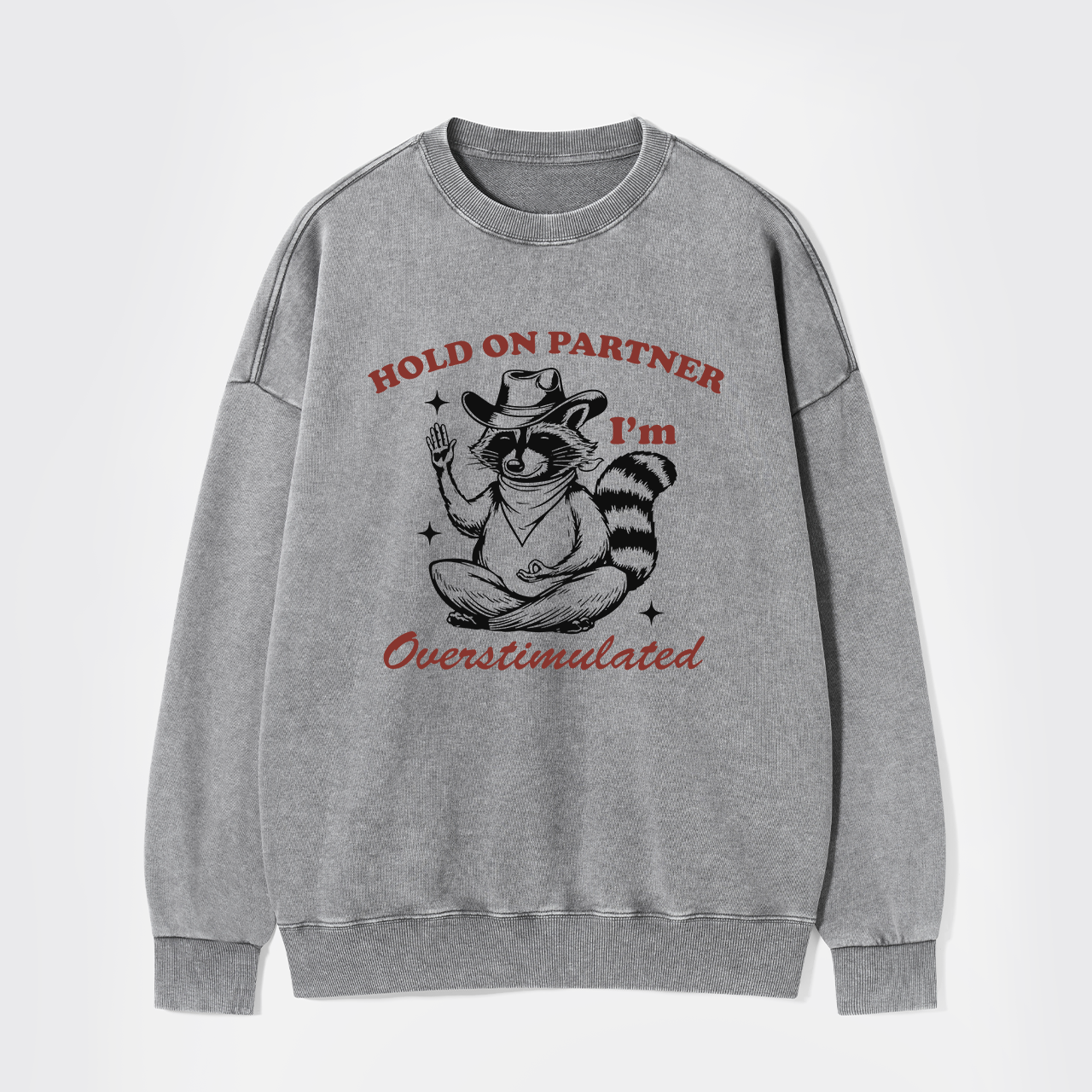 Hold On Partner I'm Overstimulated Washed Sweatshirts