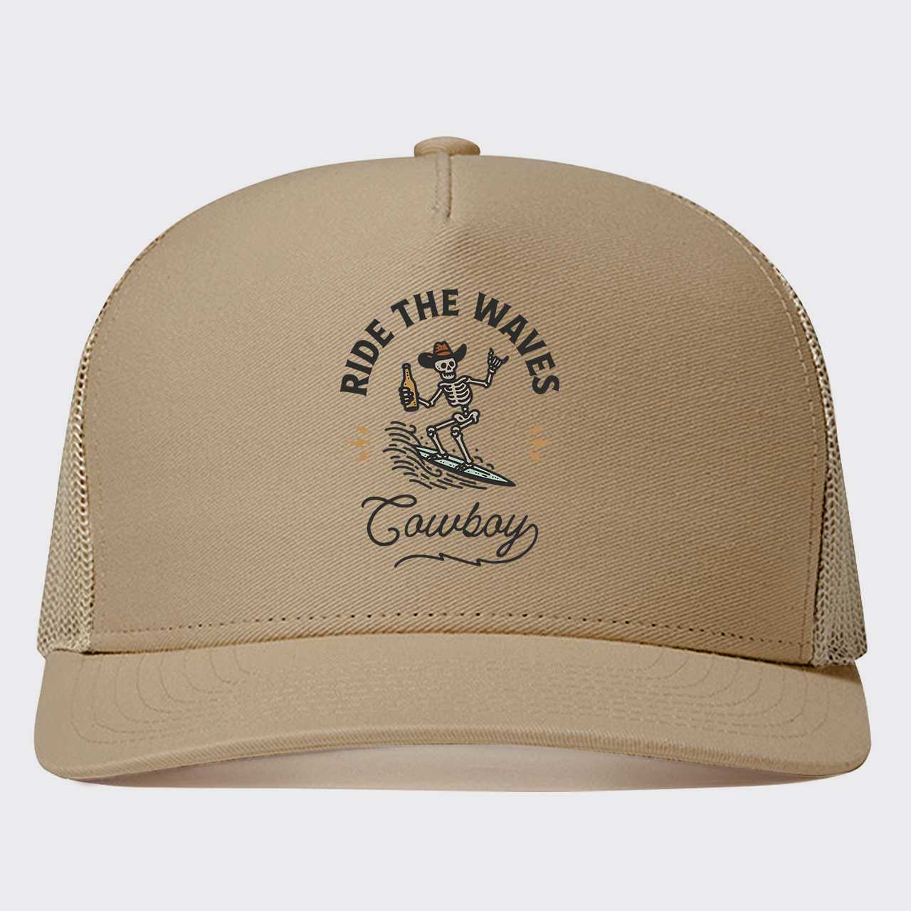 Surfing Cowboy Skeleton Trucker Hat