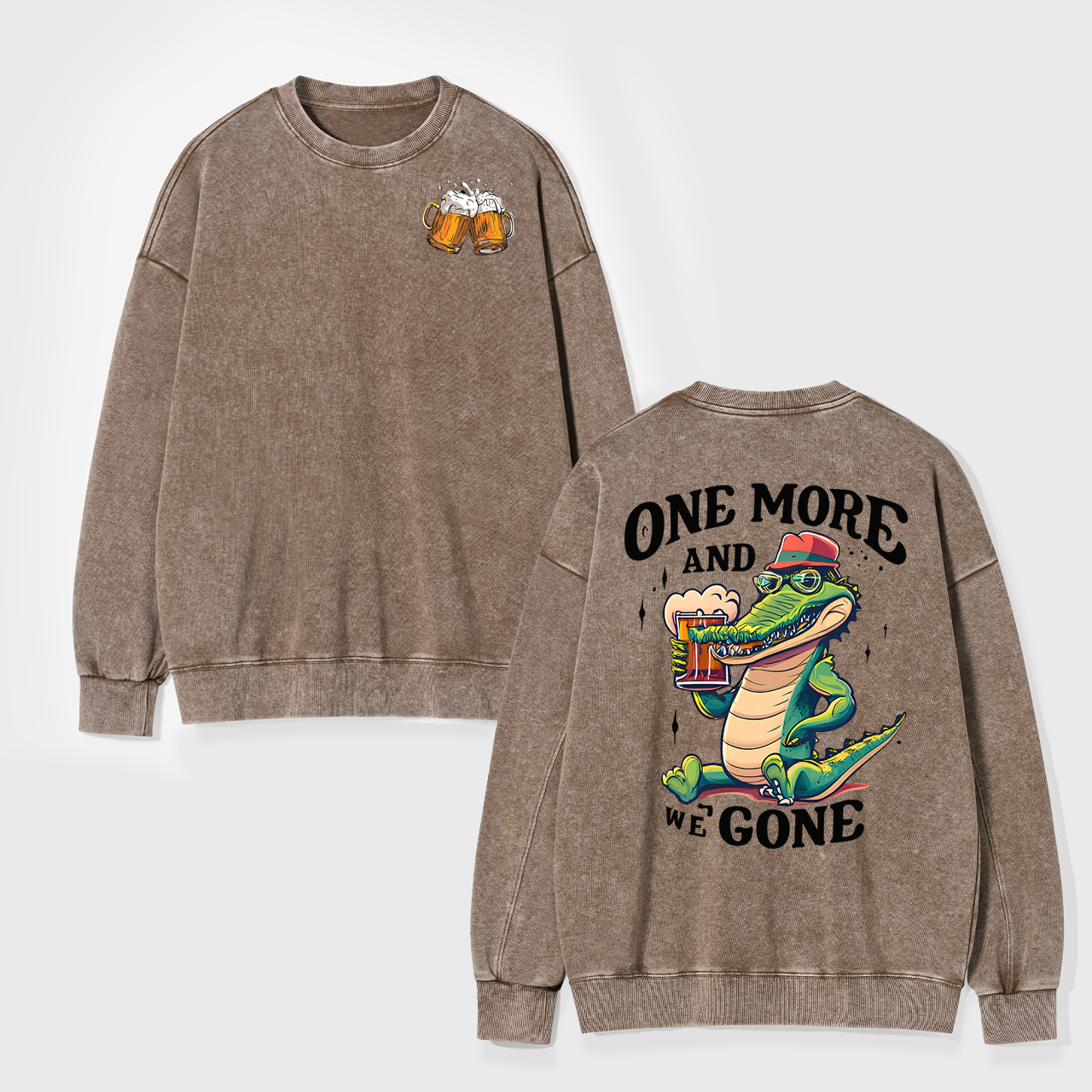 A Crocodile Drinking Beer Washed Sweatshirts