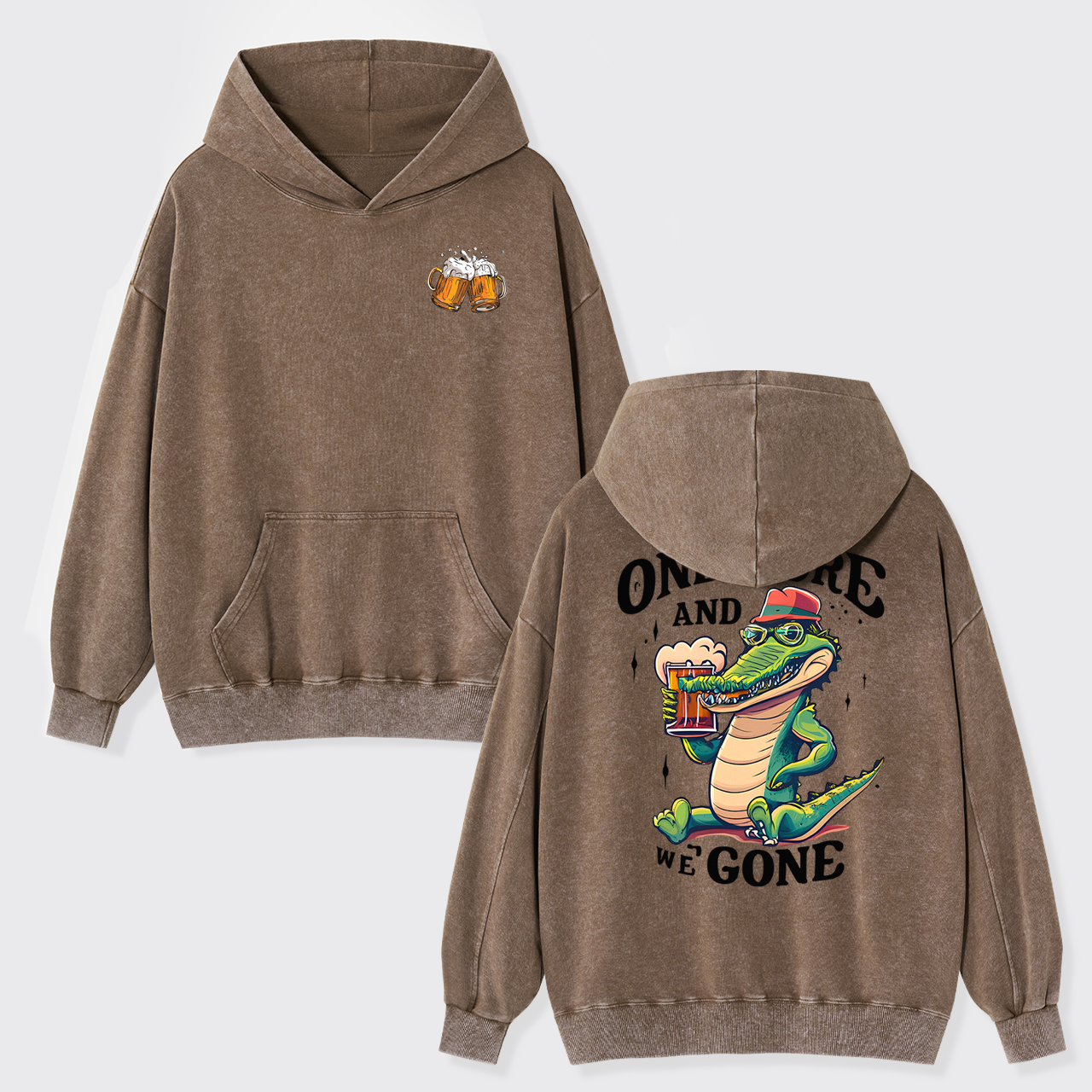 A Crocodile Drinking Beer Garment-Dye Hoodies