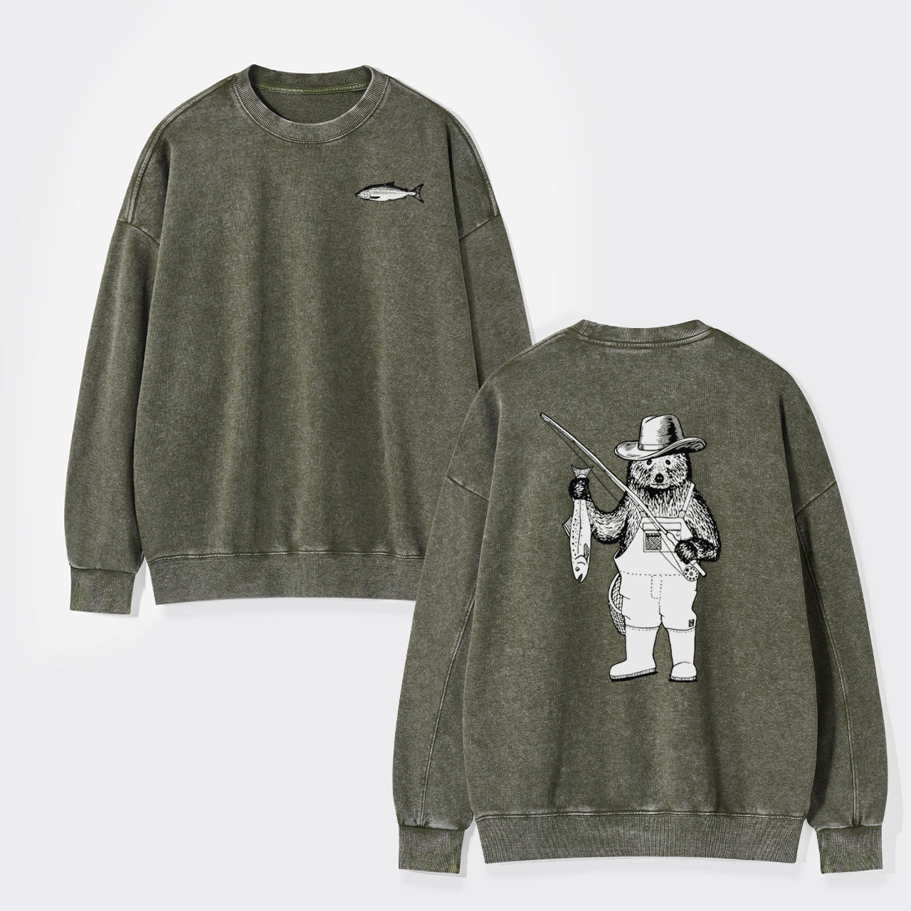 Fishing Bear Washed Sweatshirts