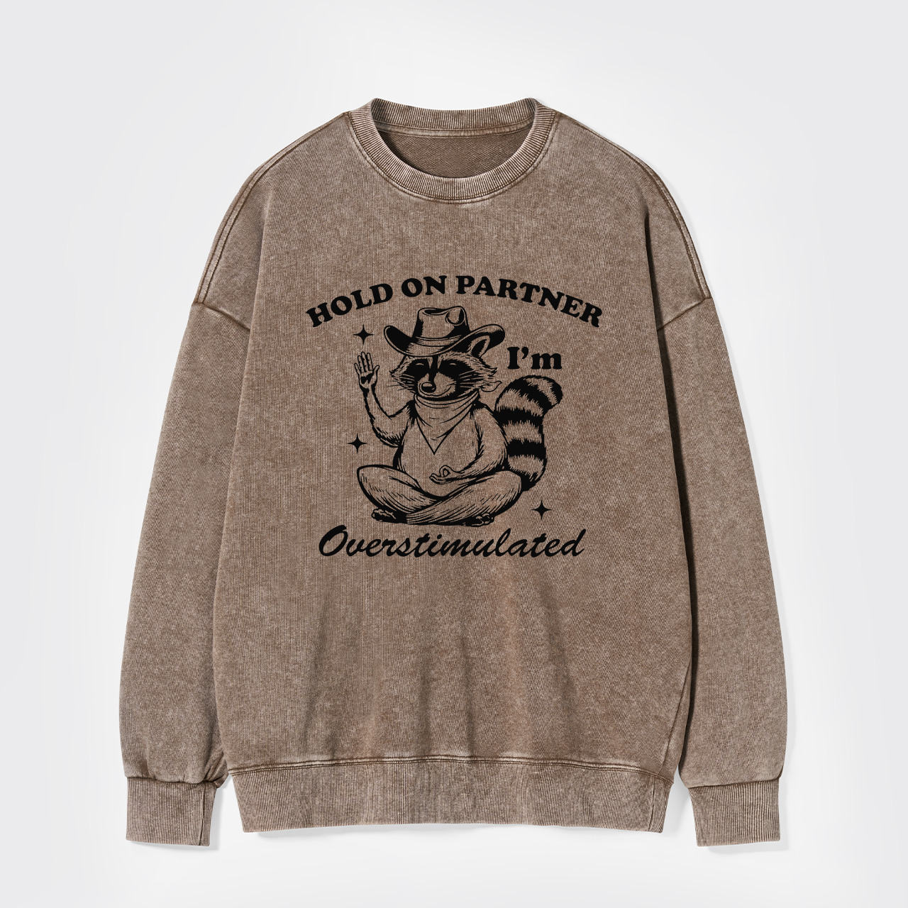 Hold On Partner I'm Overstimulated Washed Sweatshirts