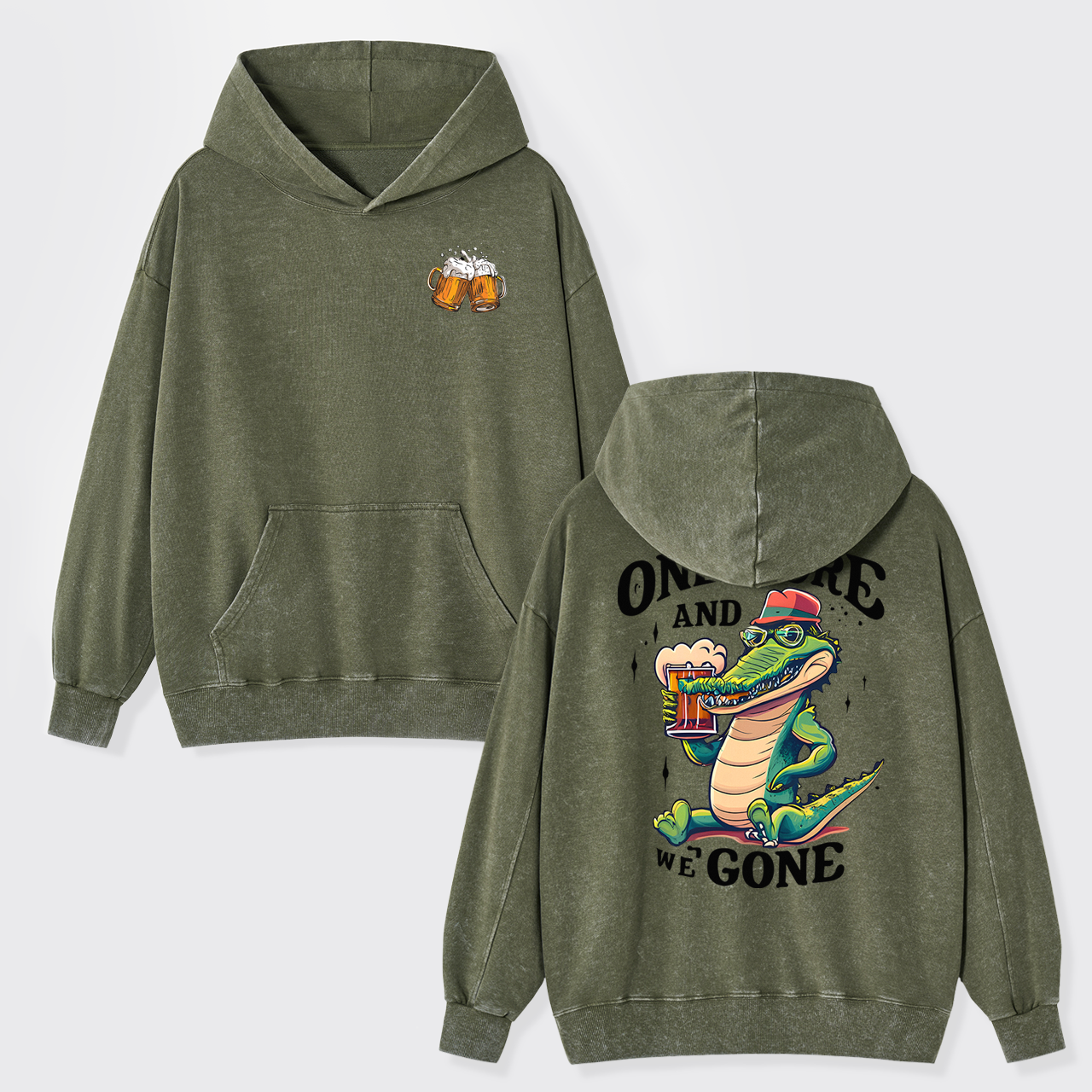 A Crocodile Drinking Beer Garment-Dye Hoodies