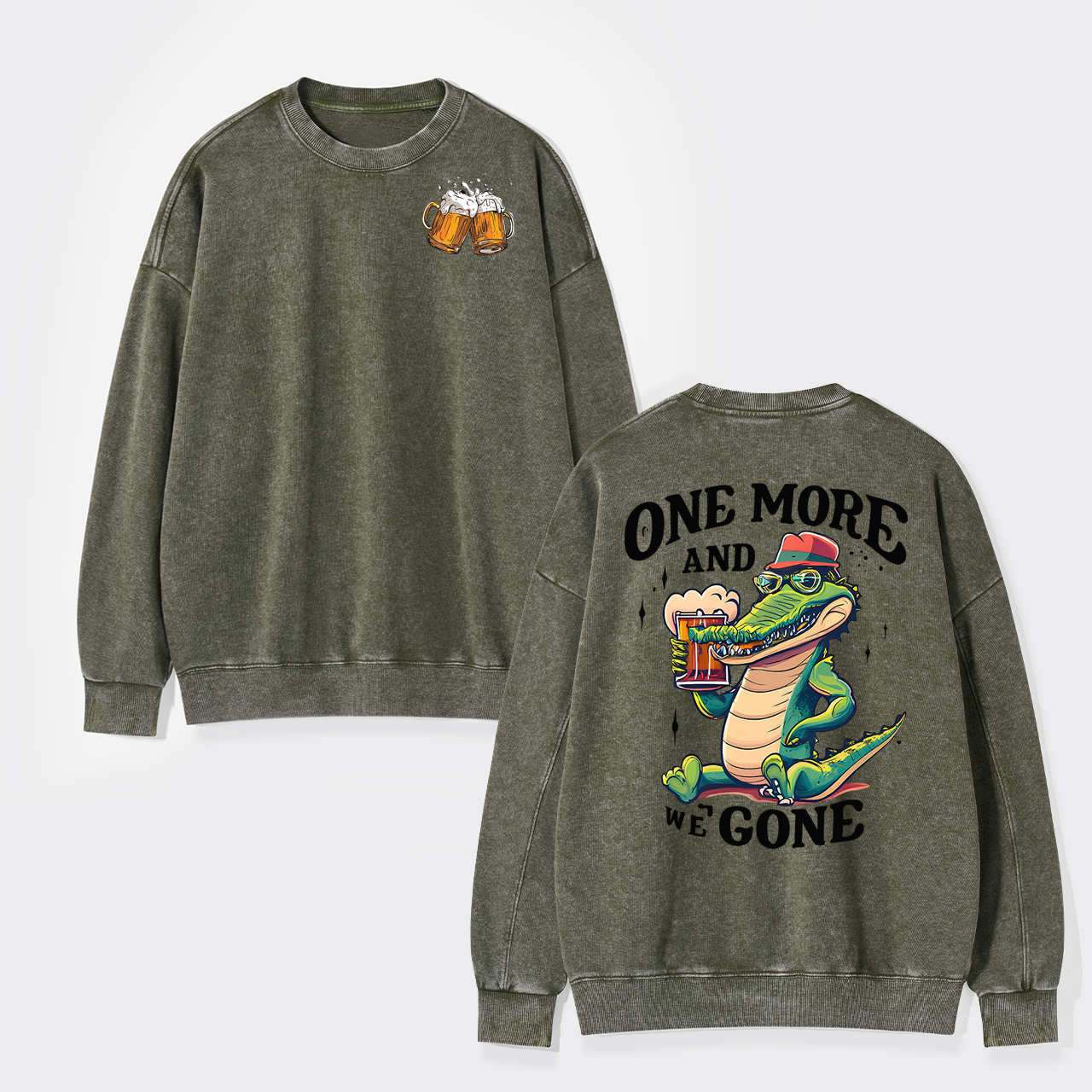 A Crocodile Drinking Beer Washed Sweatshirts