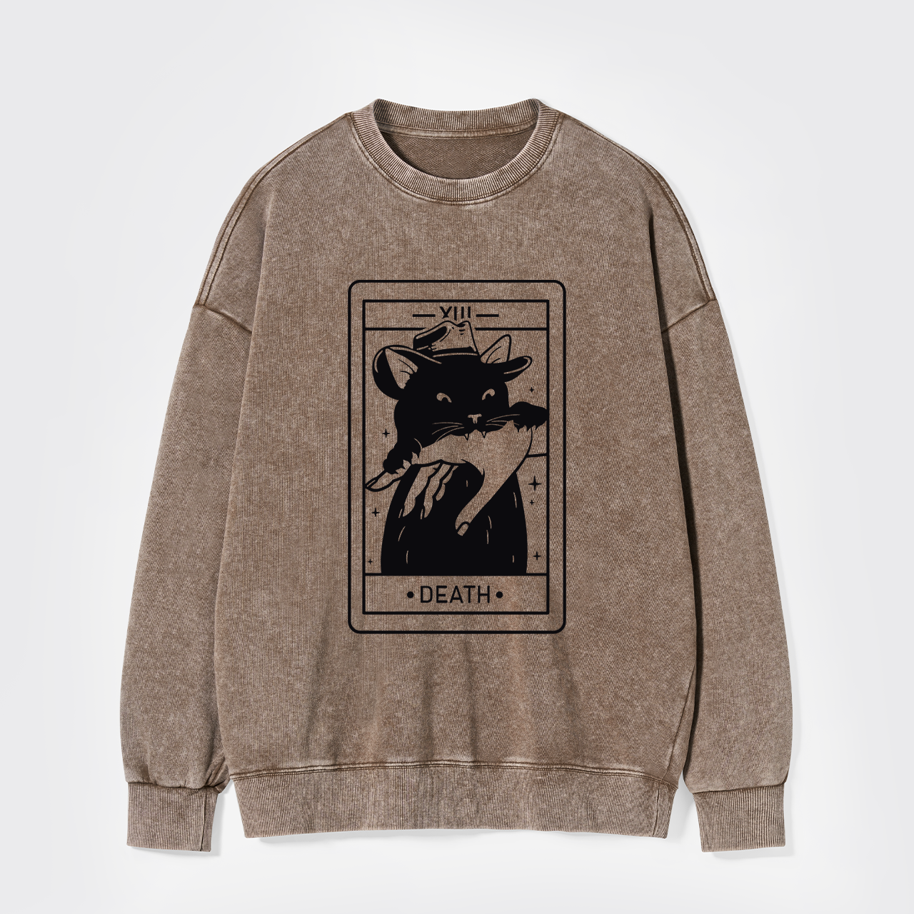 Tarot Death Witchy Cat Washed Sweatshirts