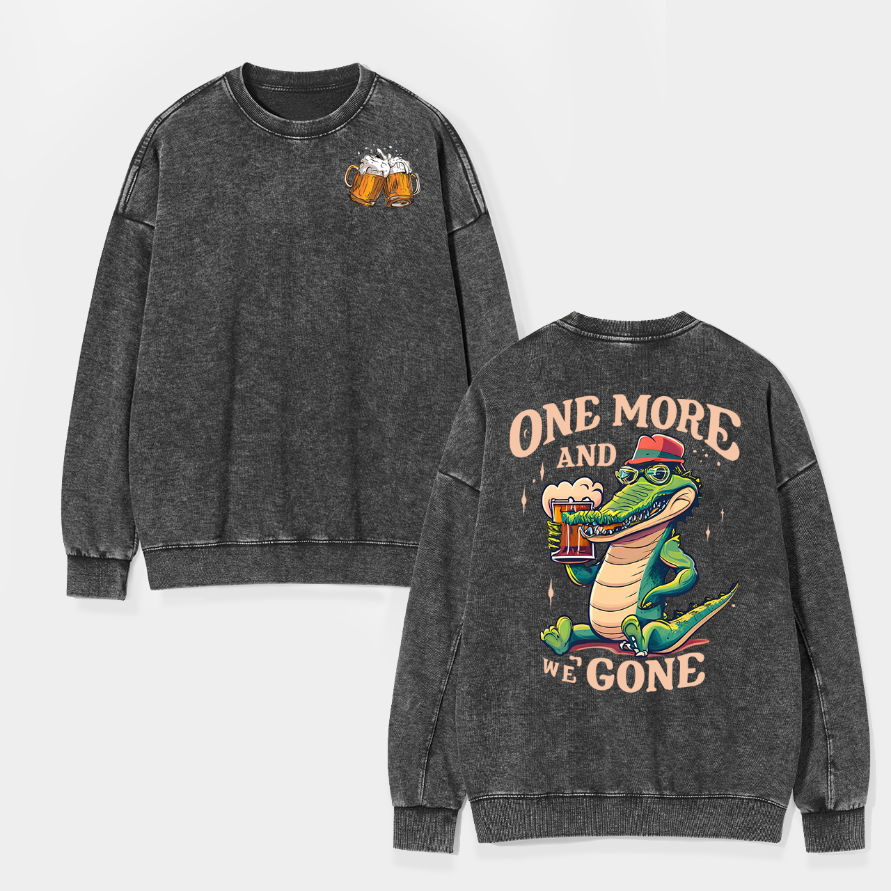A Crocodile Drinking Beer Washed Sweatshirts