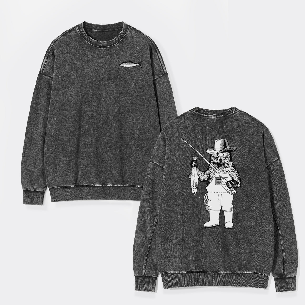 Fishing Bear Washed Sweatshirts