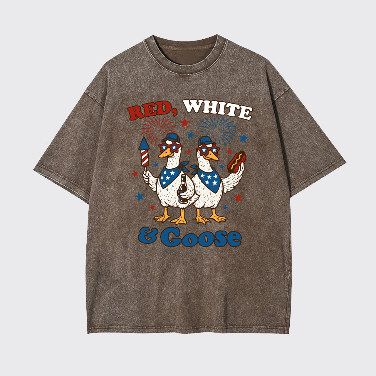 Patriotic Goose-Red White And Goose Garment-dye Tees