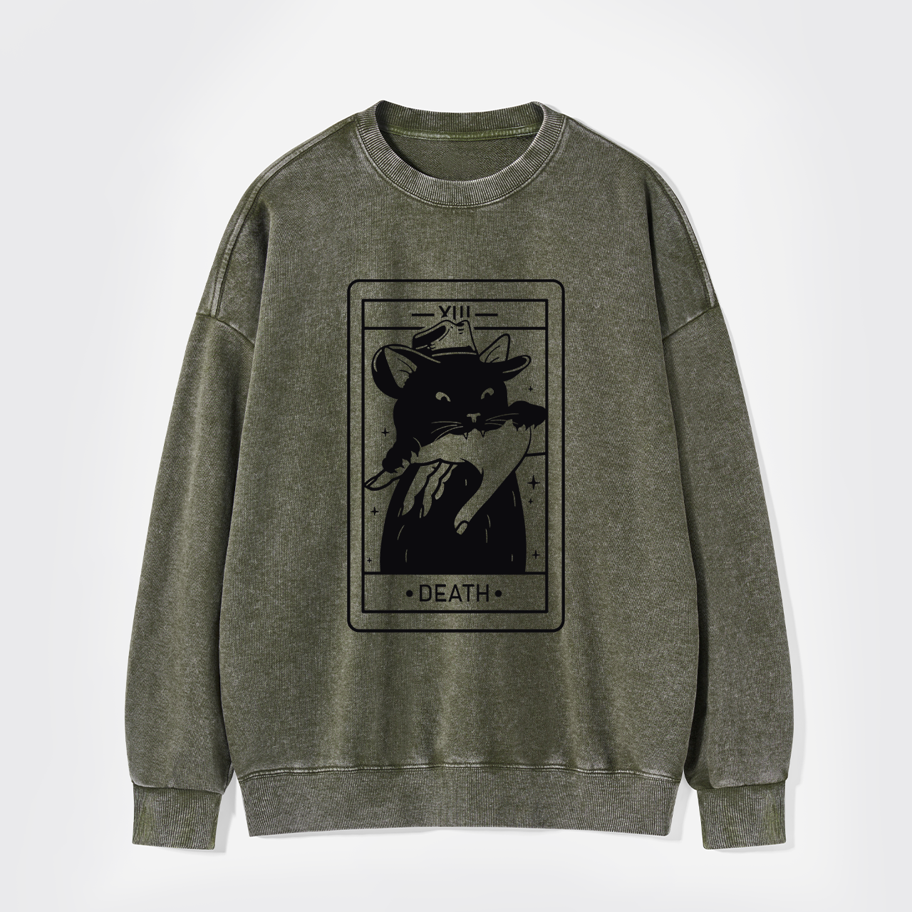 Tarot Death Witchy Cat Washed Sweatshirts