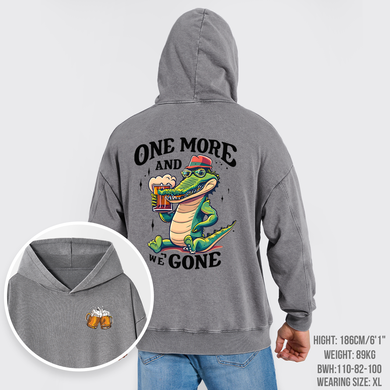 A Crocodile Drinking Beer Garment-Dye Hoodies