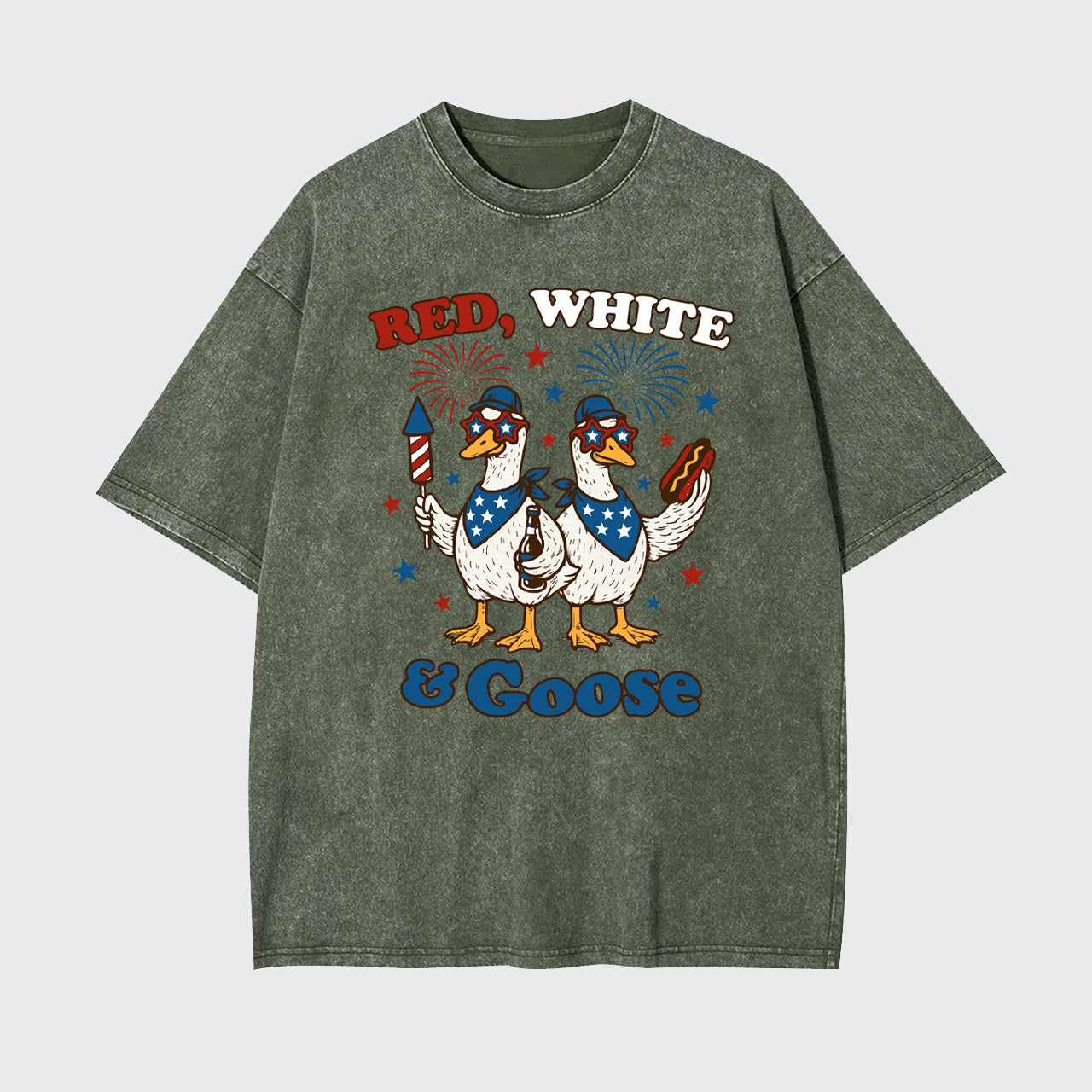 Patriotic Goose-Red White And Goose Garment-dye Tees