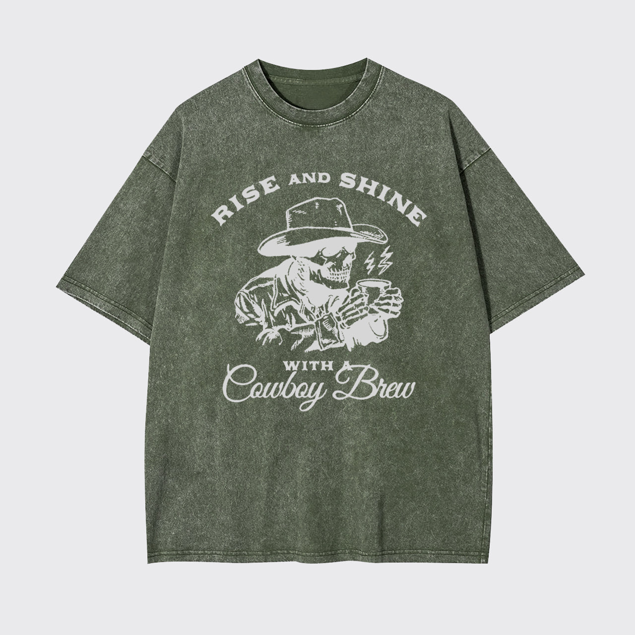 Cowboy Skeleton Funny Coffee Lover Garment-dye Tees