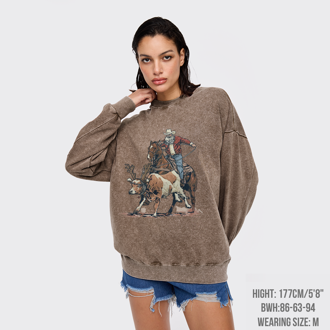Western Roping Santa Washed Sweatshirts