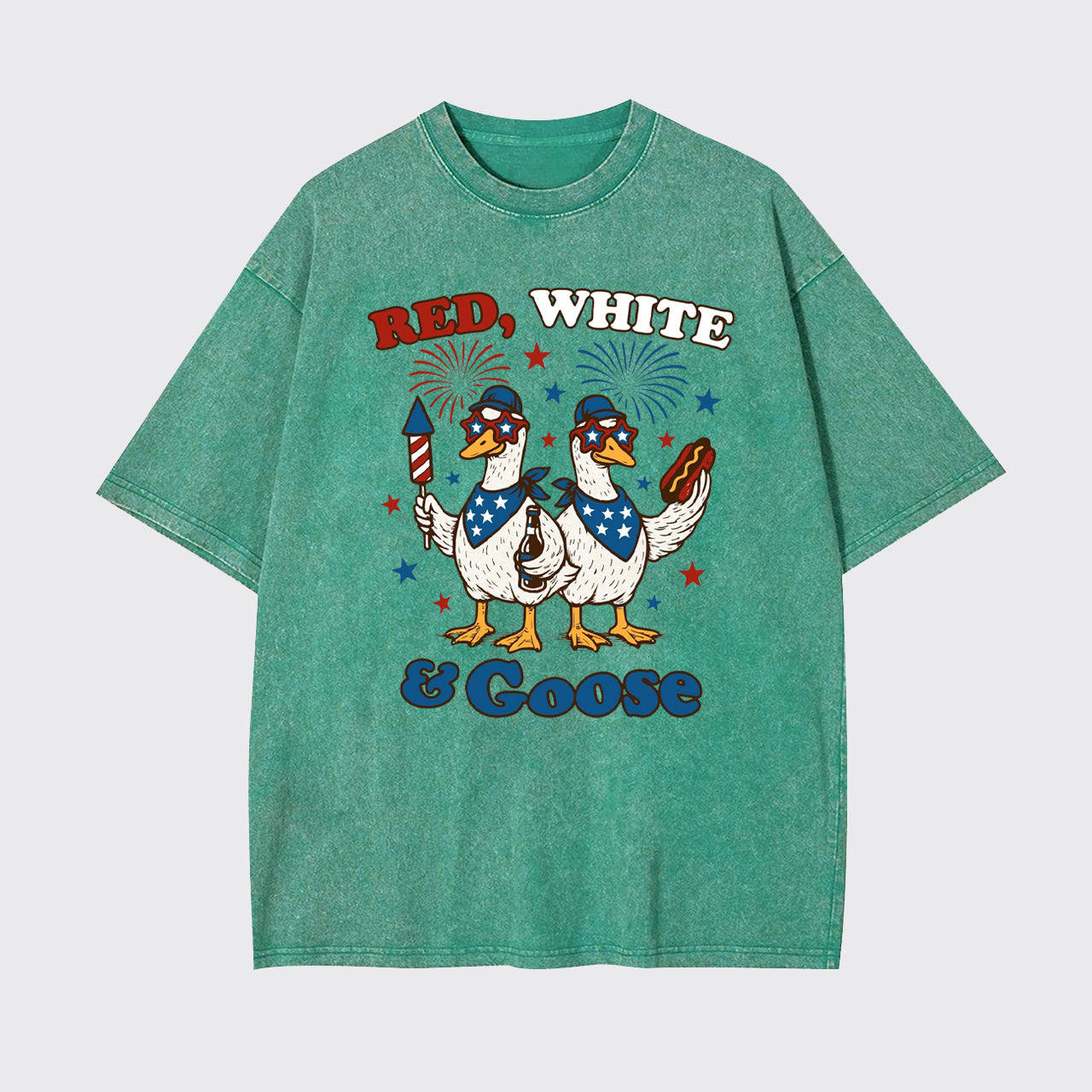 Patriotic Goose-Red White And Goose Garment-dye Tees