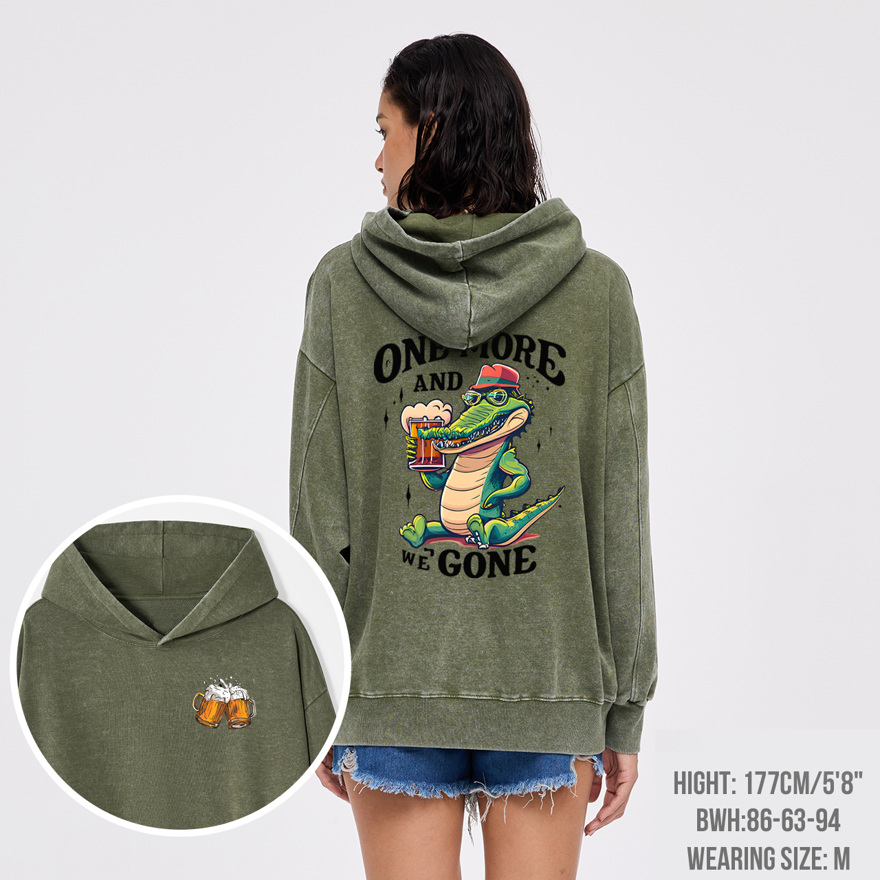 A Crocodile Drinking Beer Garment-Dye Hoodies