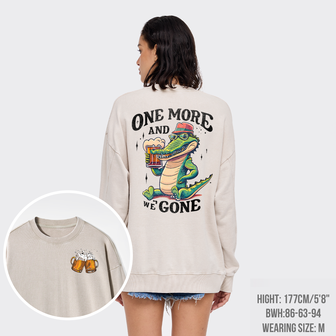A Crocodile Drinking Beer Washed Sweatshirts