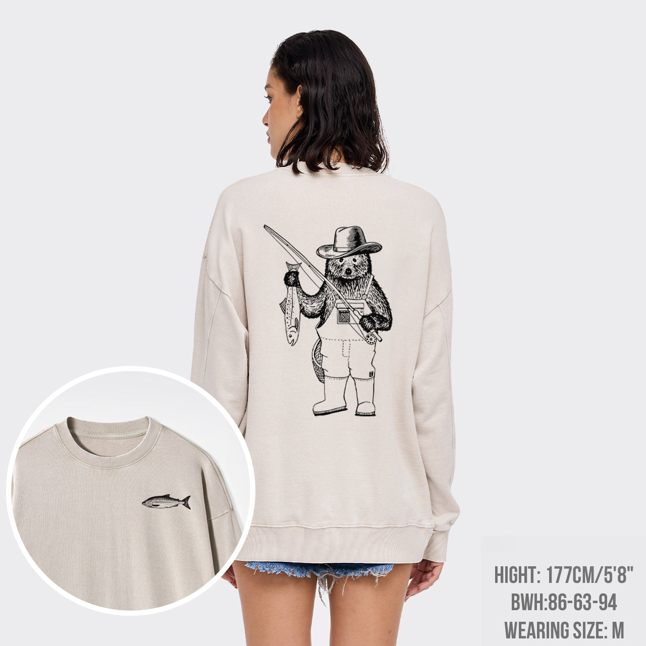 Fishing Bear Washed Sweatshirts