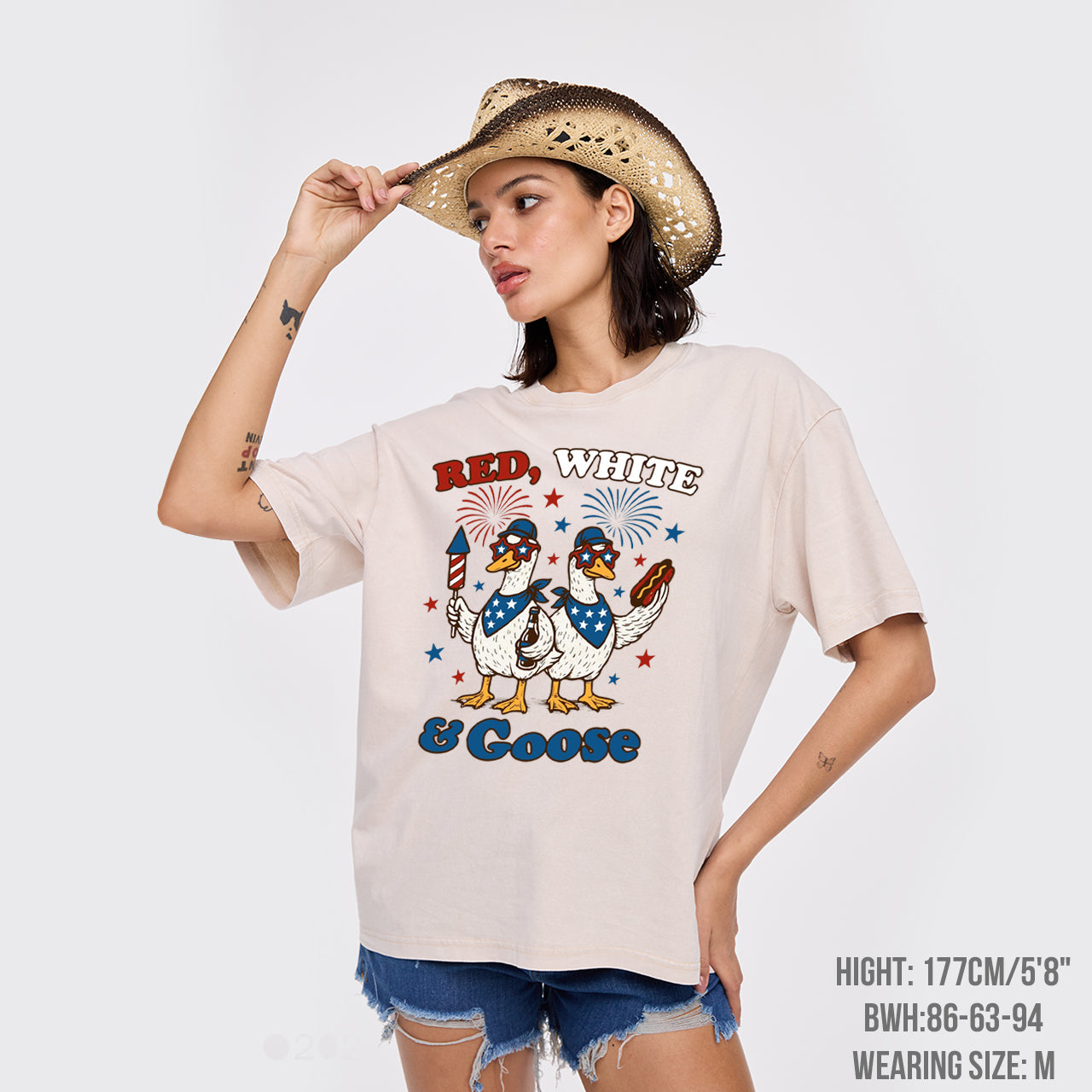 Patriotic Goose-Red White And Goose Garment-dye Tees