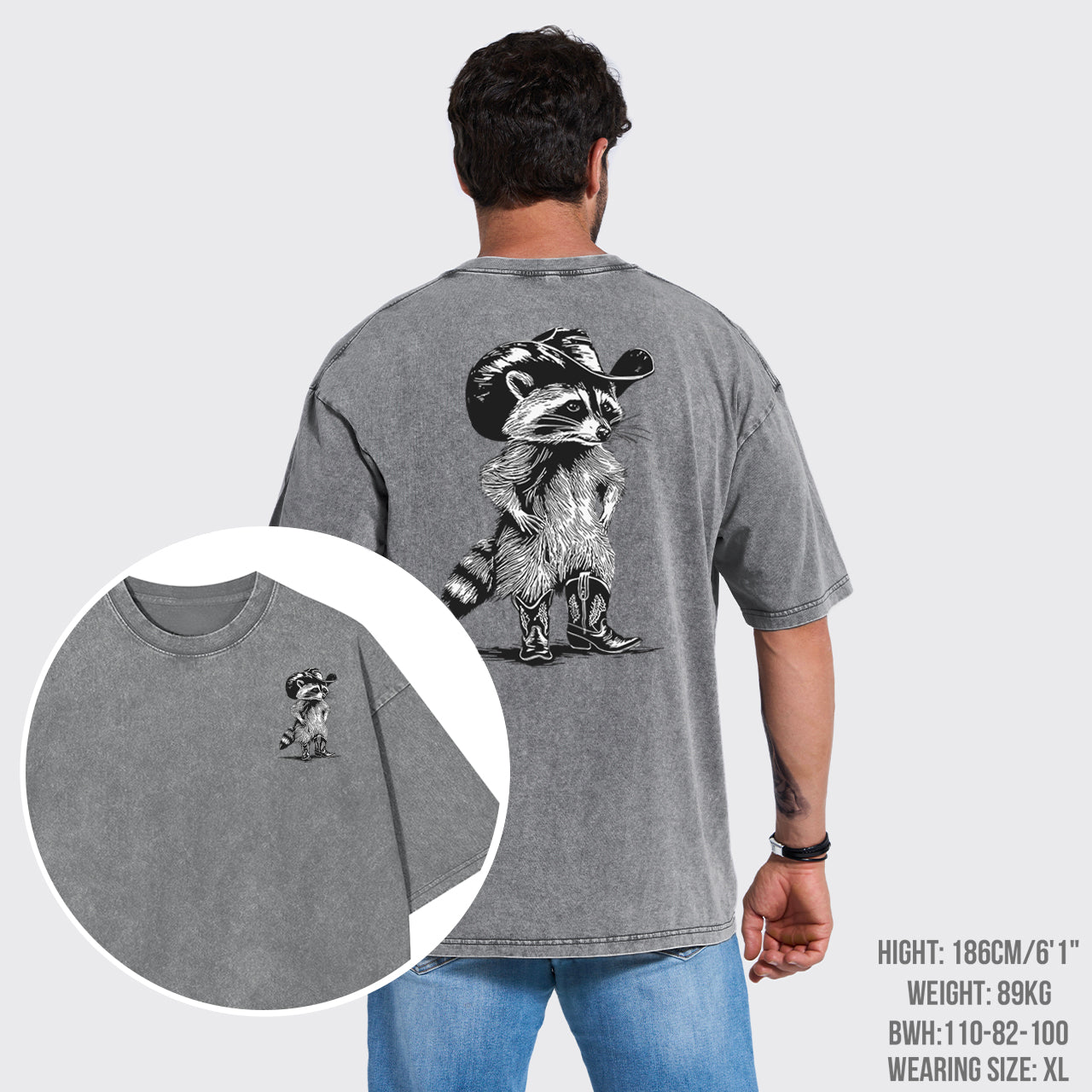 Western Vintage Cowboy Racoon Garment-dye Tees