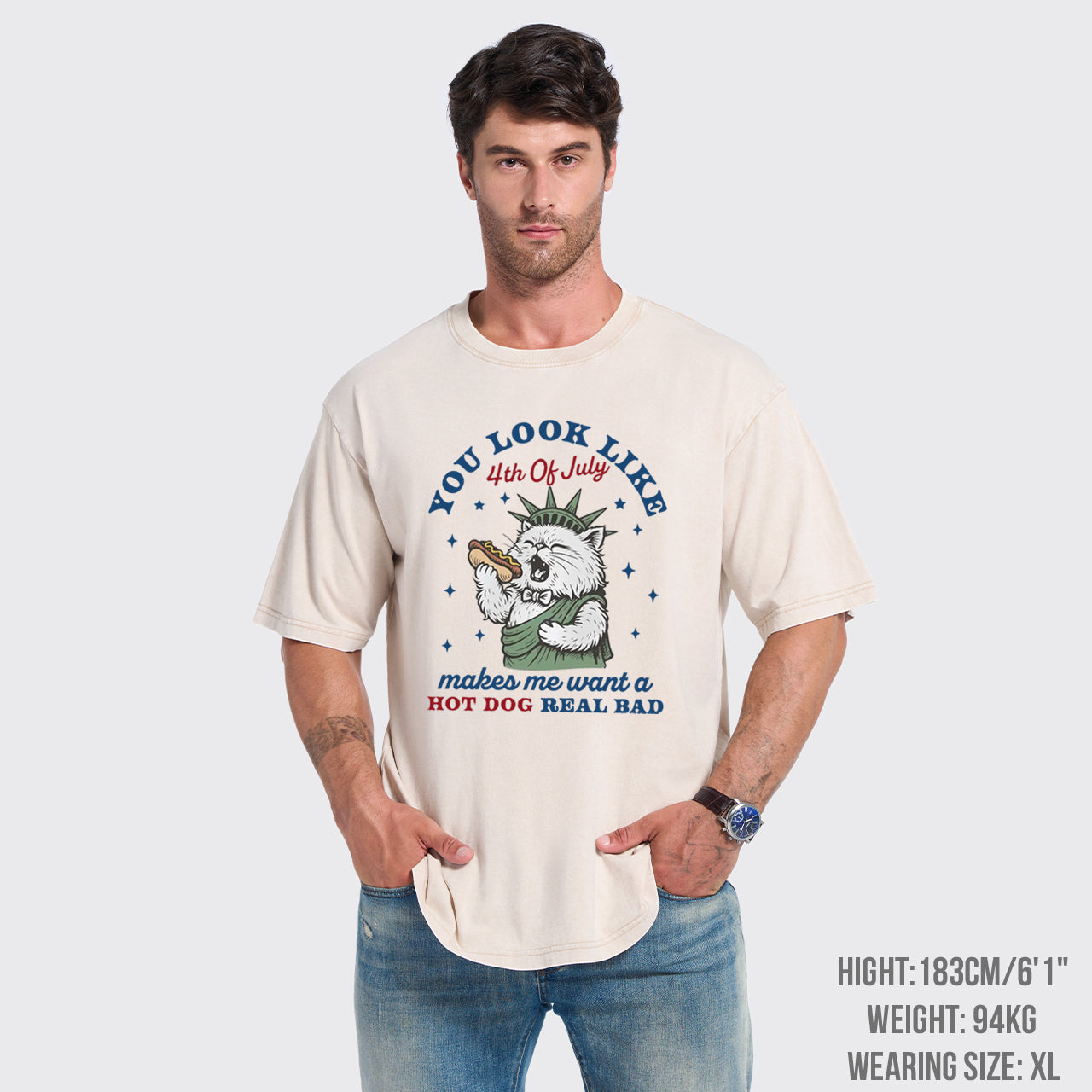 Funny Cat-You Look Like The 4th Of July Garment-dye Tees