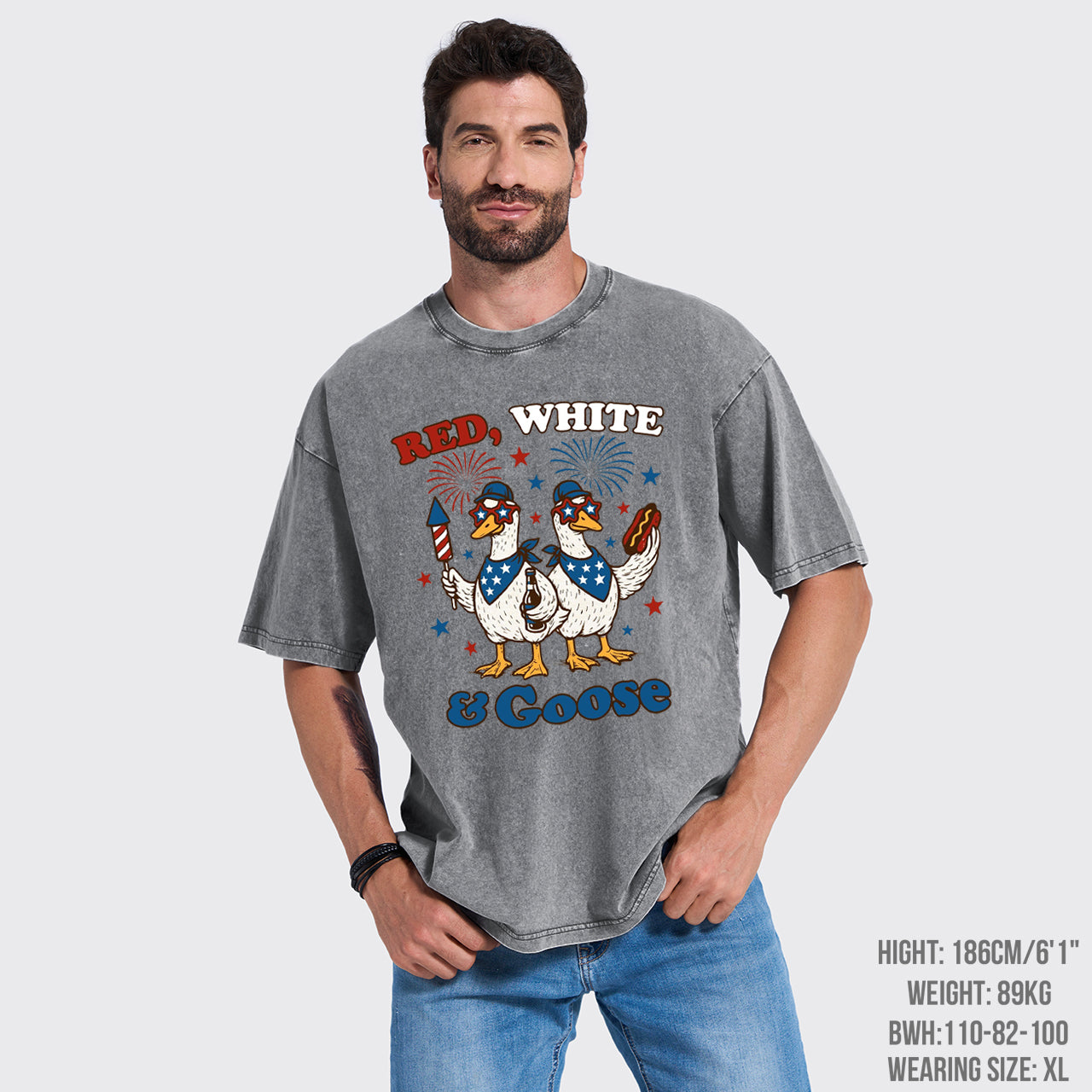 Patriotic Goose-Red White And Goose Garment-dye Tees