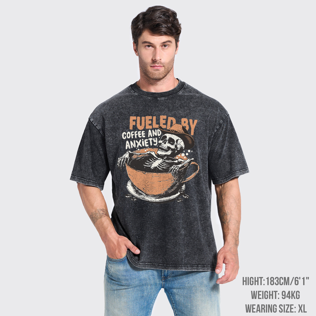 Funny Fueled By Coffee And Anxiety Garment-dye Tees