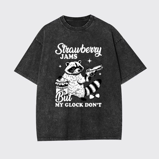 Cowboy Raccoon-Strawberry Jams But My Glock Don't  Garment-dye Tees