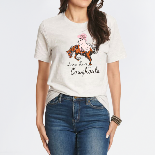Lady Halloween ghost galloping on horseback T-Shirts