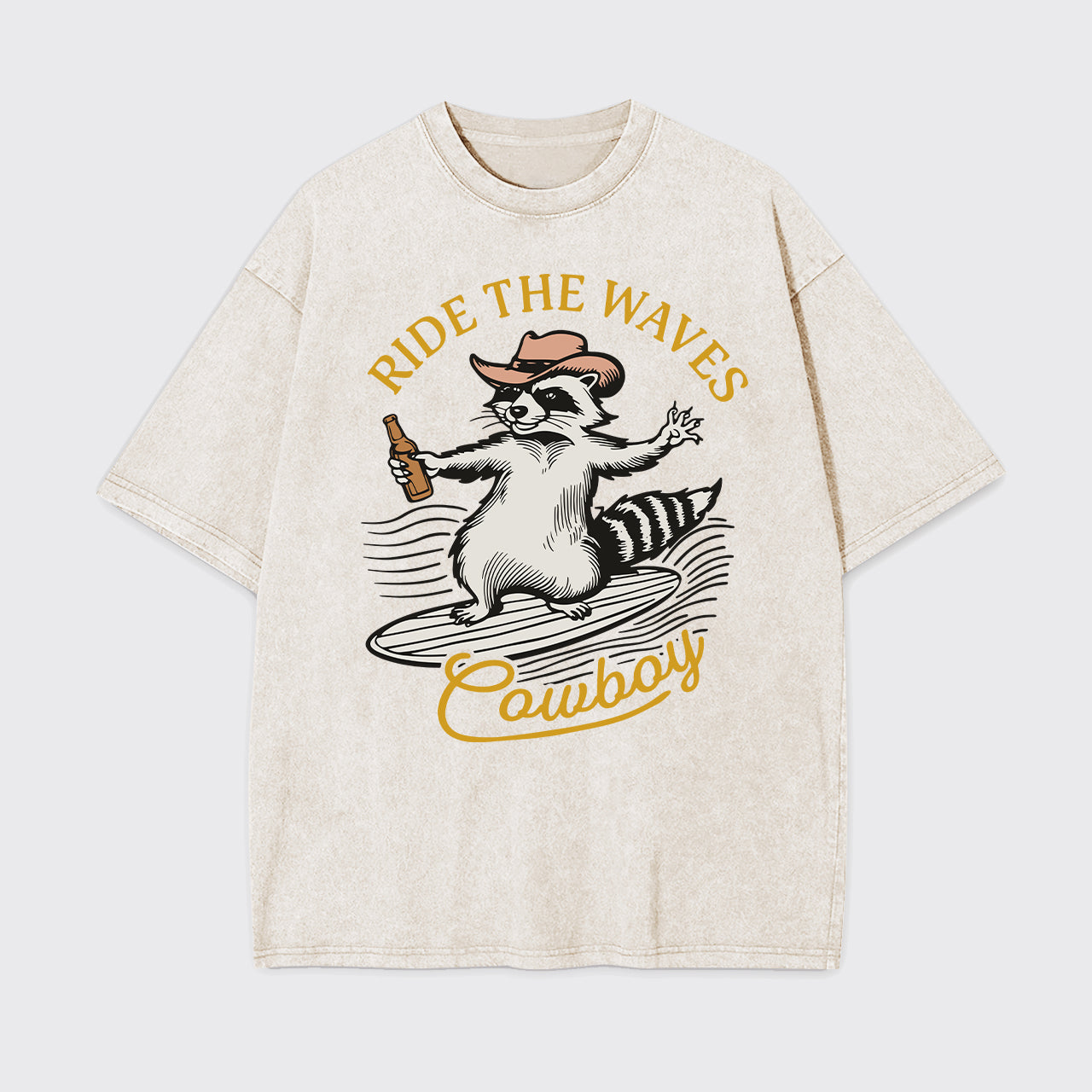 Surfing Cowboy Raccoon With Beer Garment-dye Tees