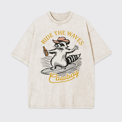 Surfing Cowboy Raccoon With Beer Garment-dye Tees