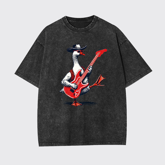 Funny Guitar Goose Rocker Garment-dye Tees